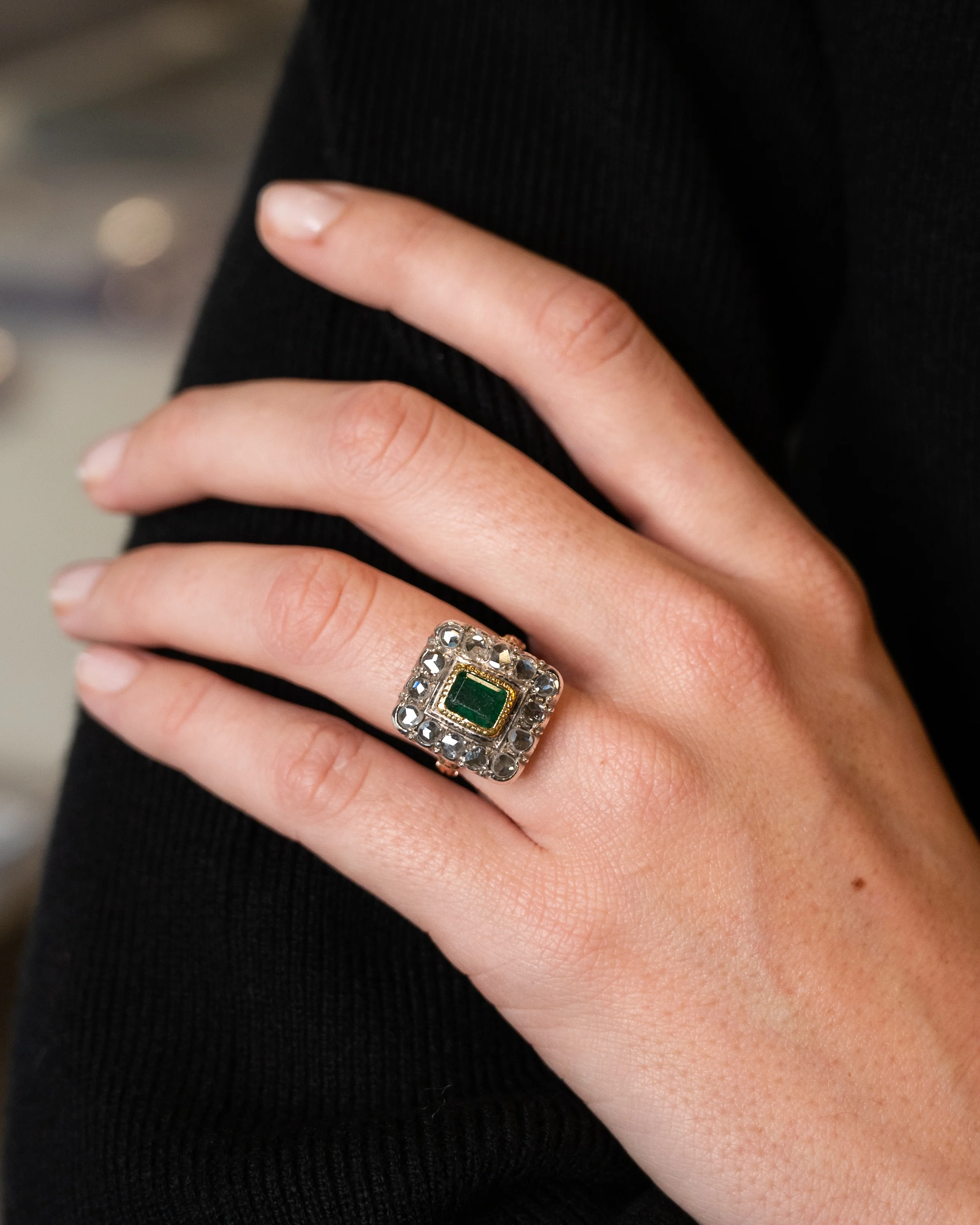 1.50 Antique Georgian Emerald & Diamond Ring 12k/SS - Image 7