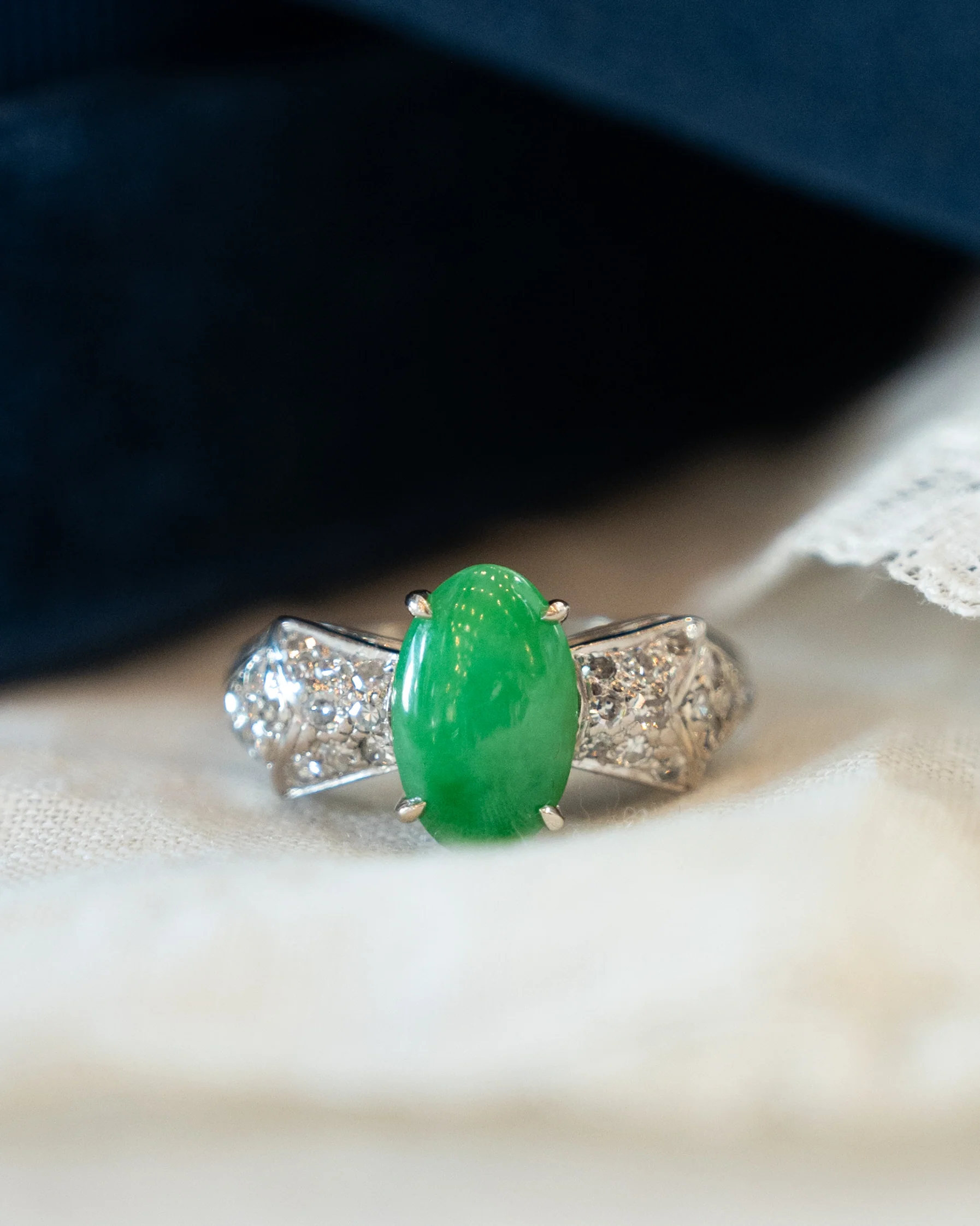1.50 Antique Green Jadeite Cocktail Ring in Platinum - Image 6