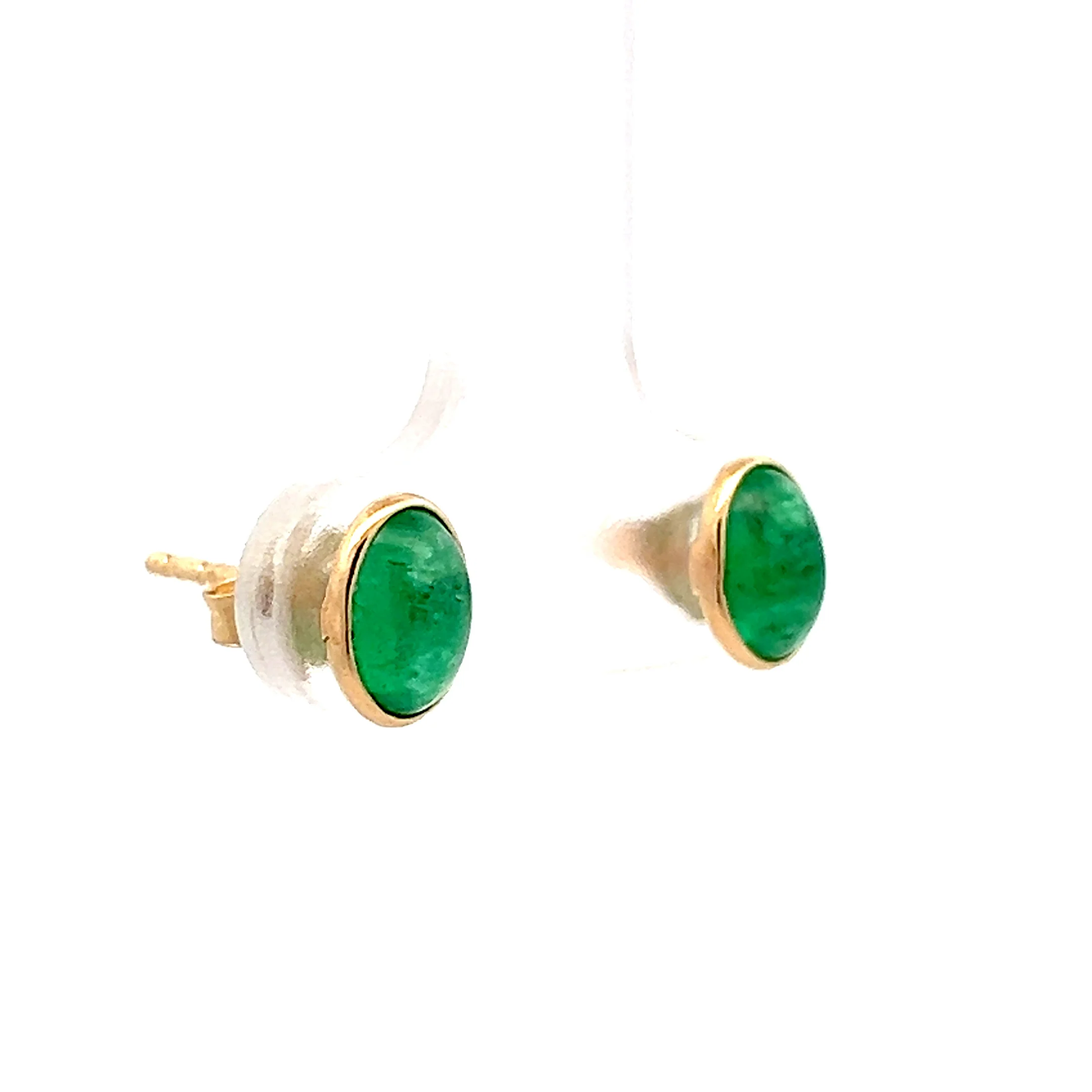 1.50 Cabochon Emerald Stud Earrings in 14k - Image 3