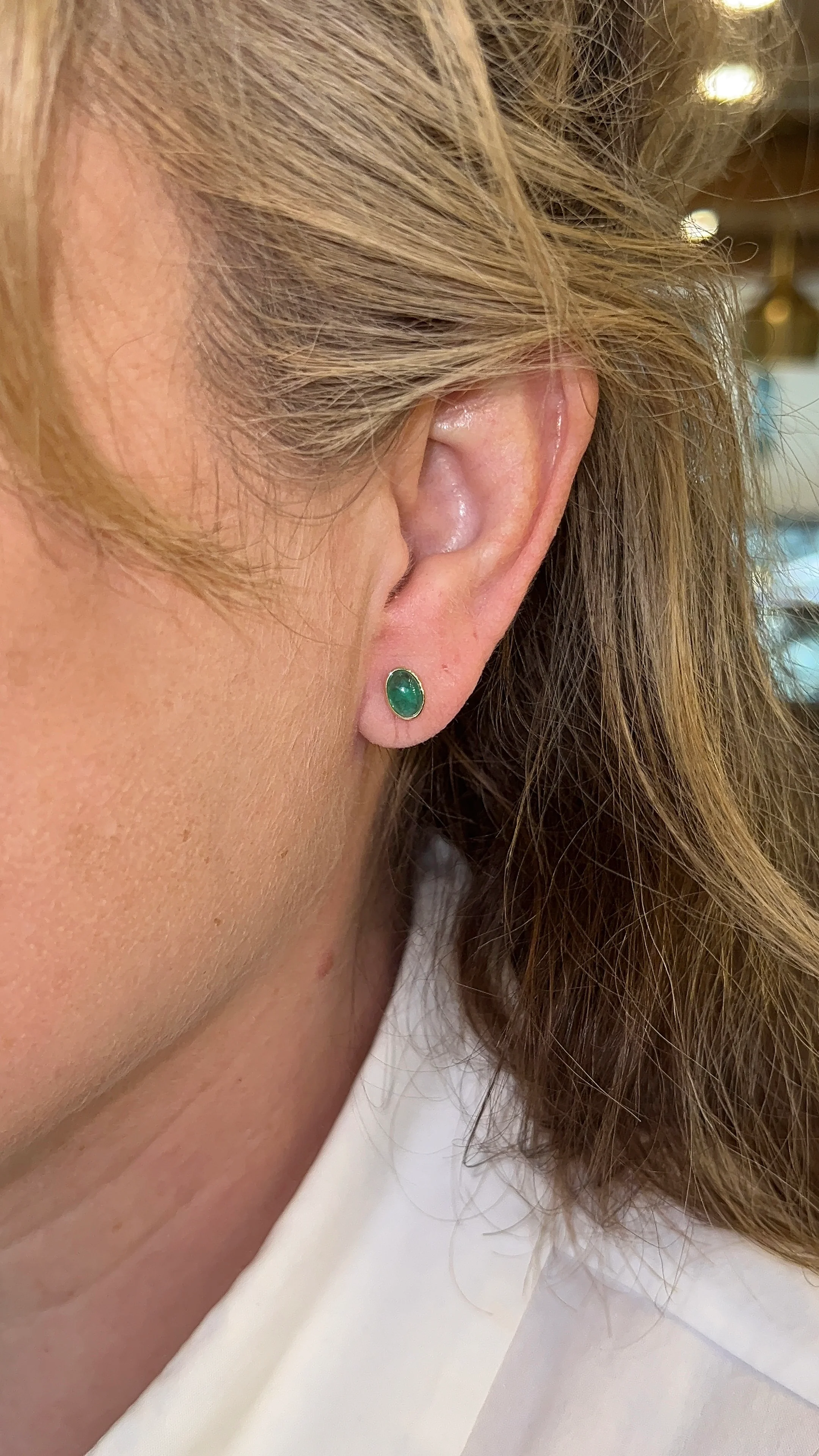 1.50 Cabochon Emerald Stud Earrings in 14k - Image 5