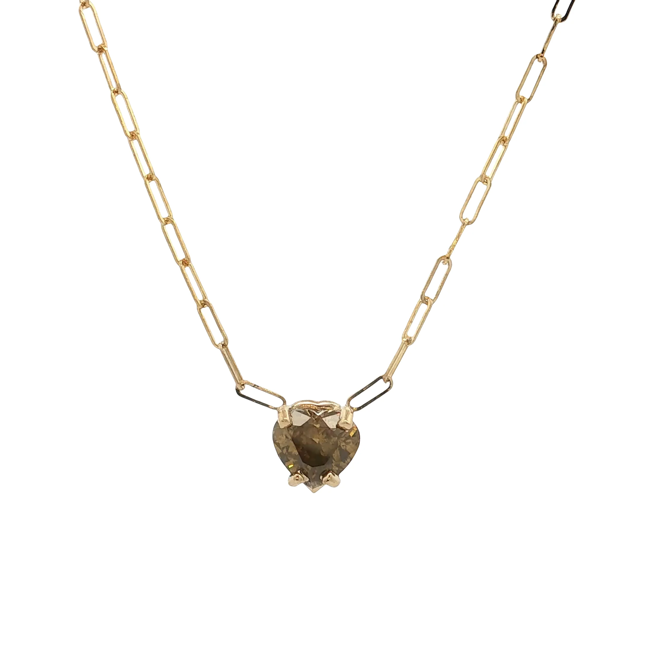 1.50 Greenish Brown Heart Diamond Pendant Necklace 14k