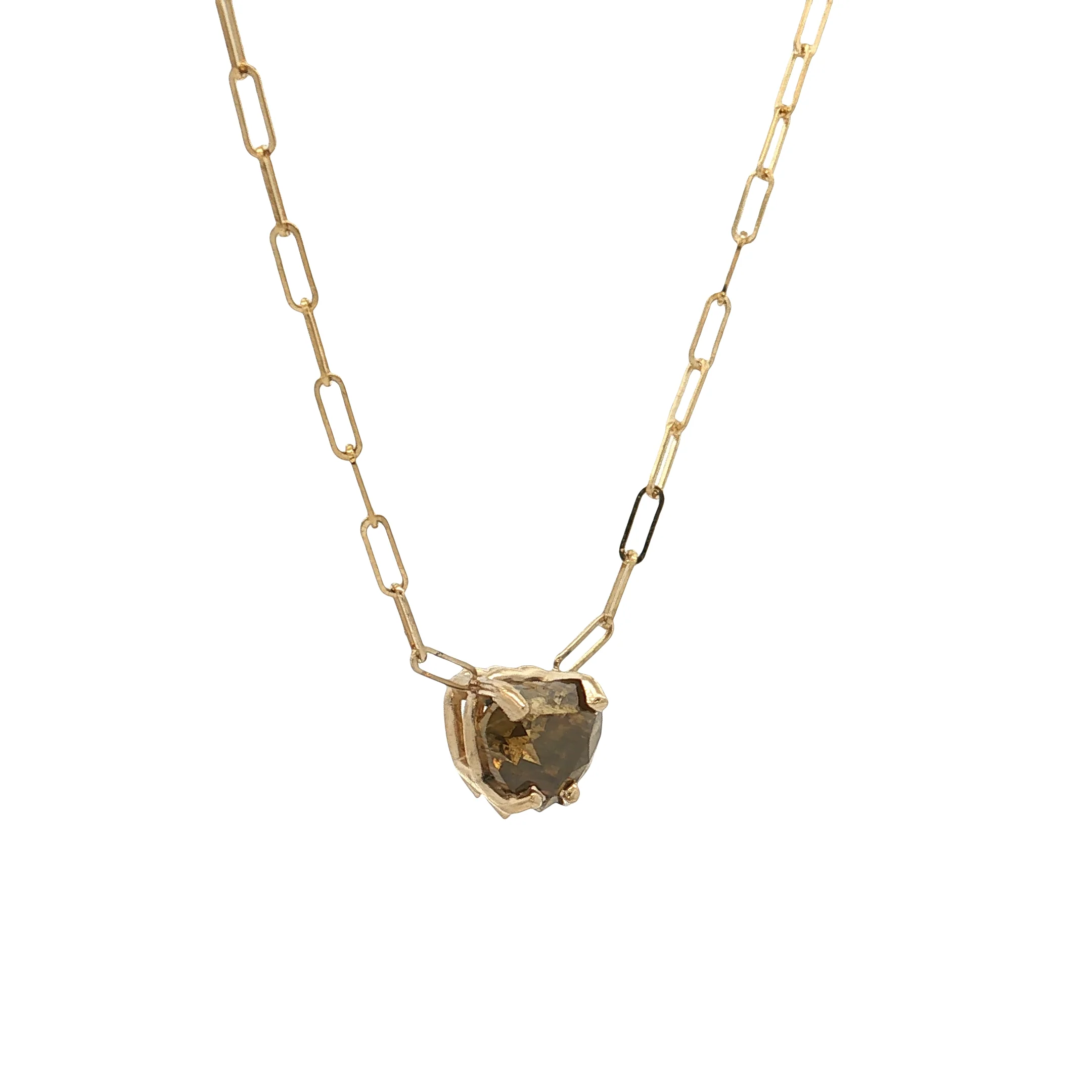 1.50 Greenish Brown Heart Diamond Pendant Necklace 14k - Image 3