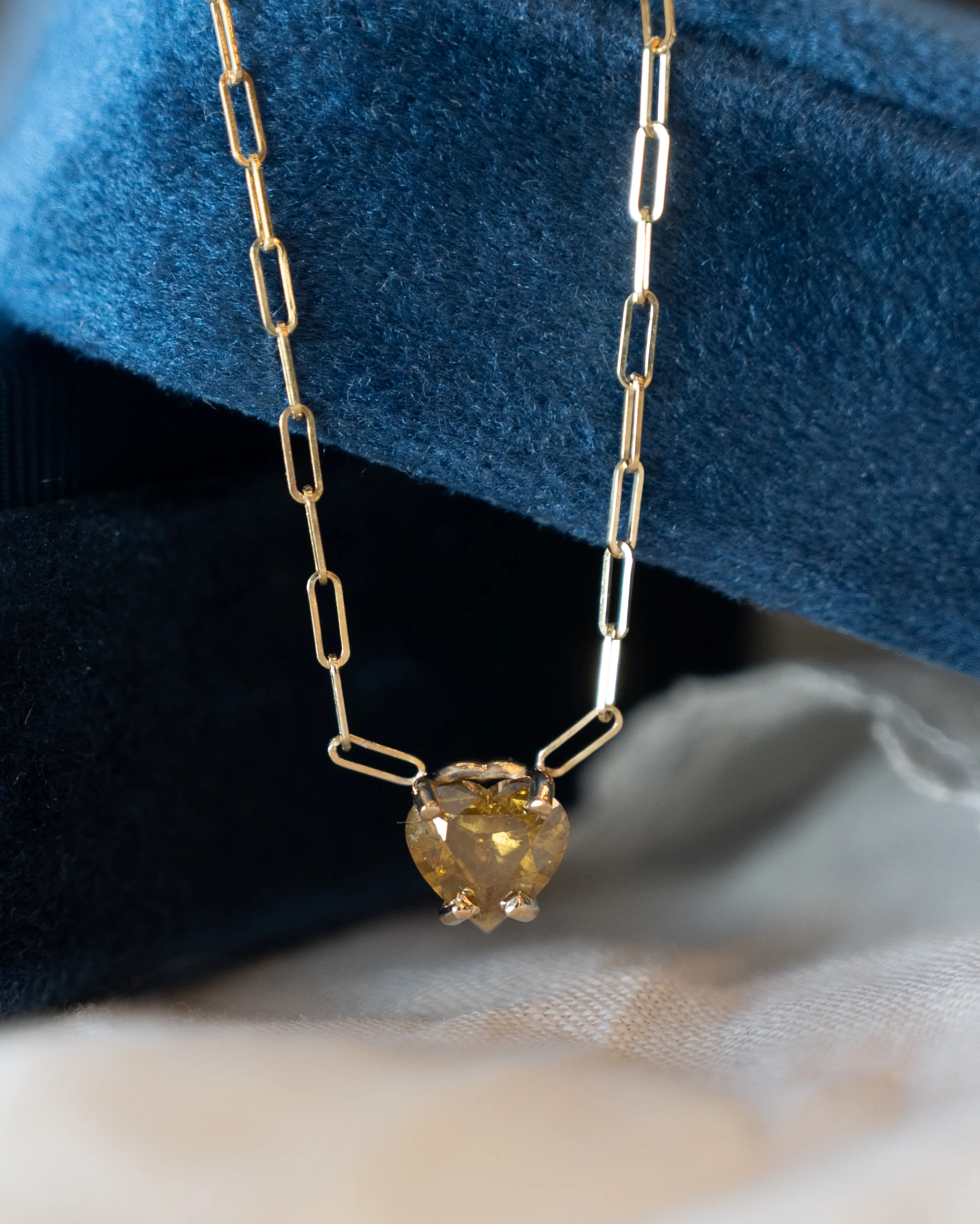 1.50 Greenish Brown Heart Diamond Pendant Necklace 14k - Image 5