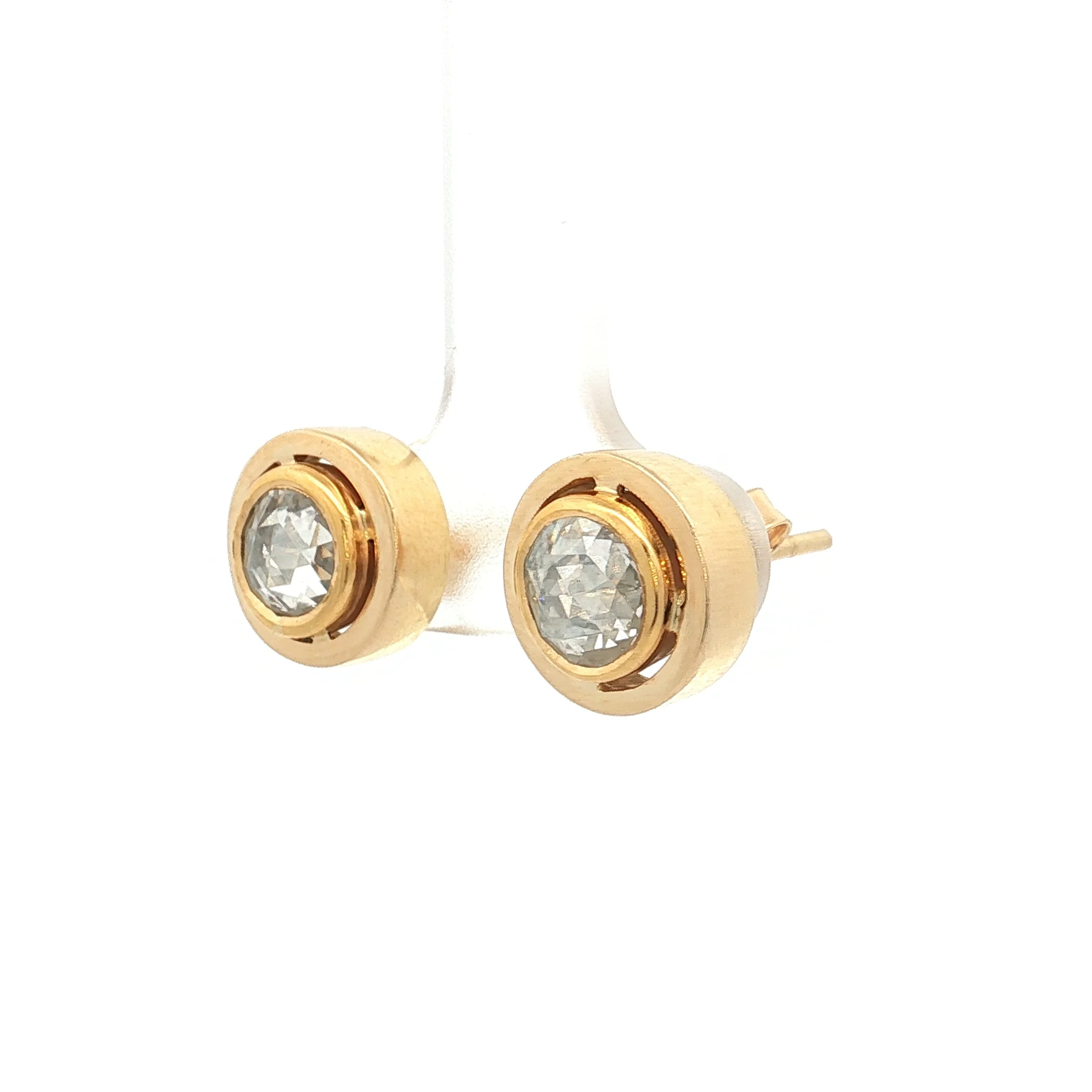 1.50 Rose Cut Diamond Stud Earrings 18k Yellow Gold - Image 2