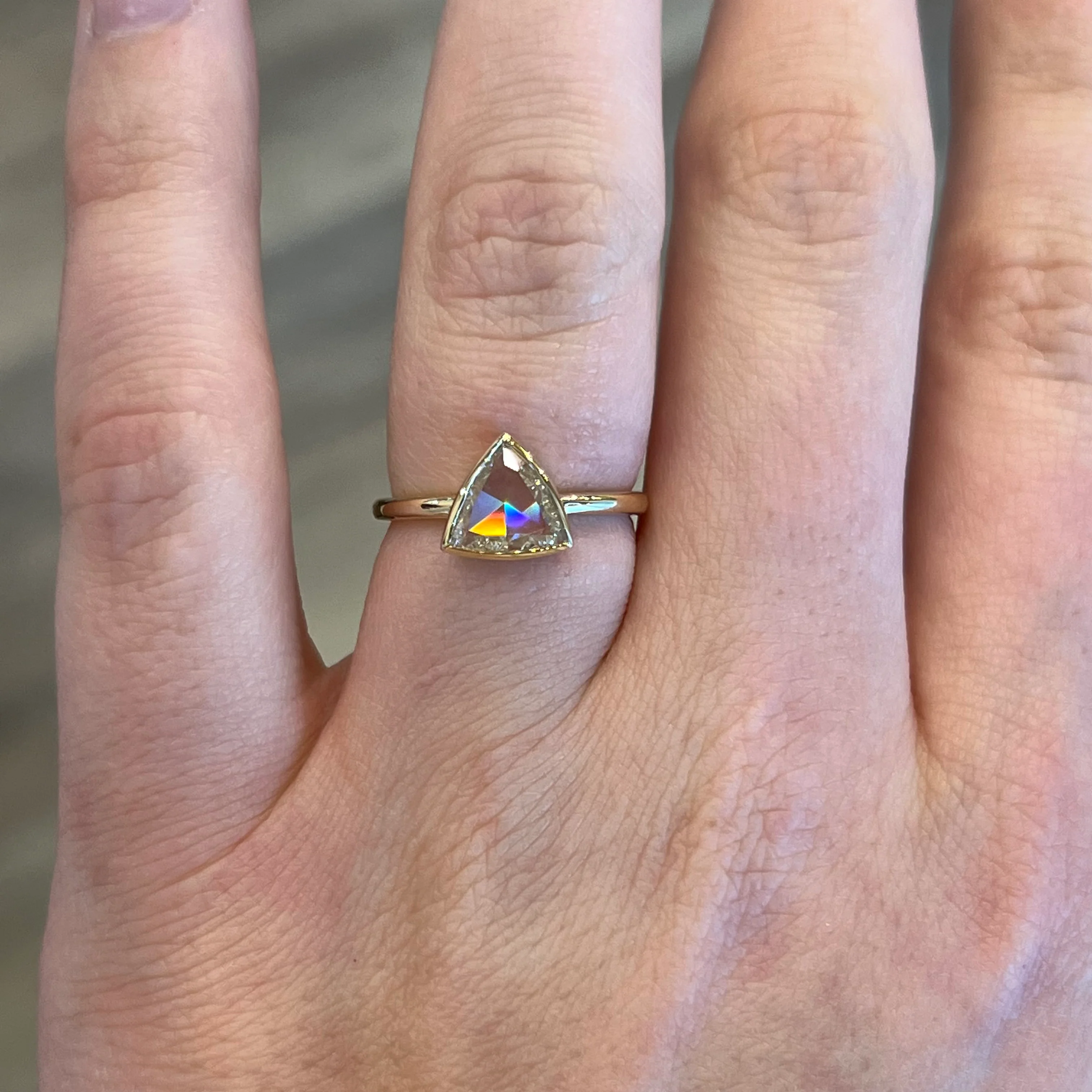 1.50 Trillion Rose Cut Diamond Engagement Ring in 14k Yellow Gold - Image 6