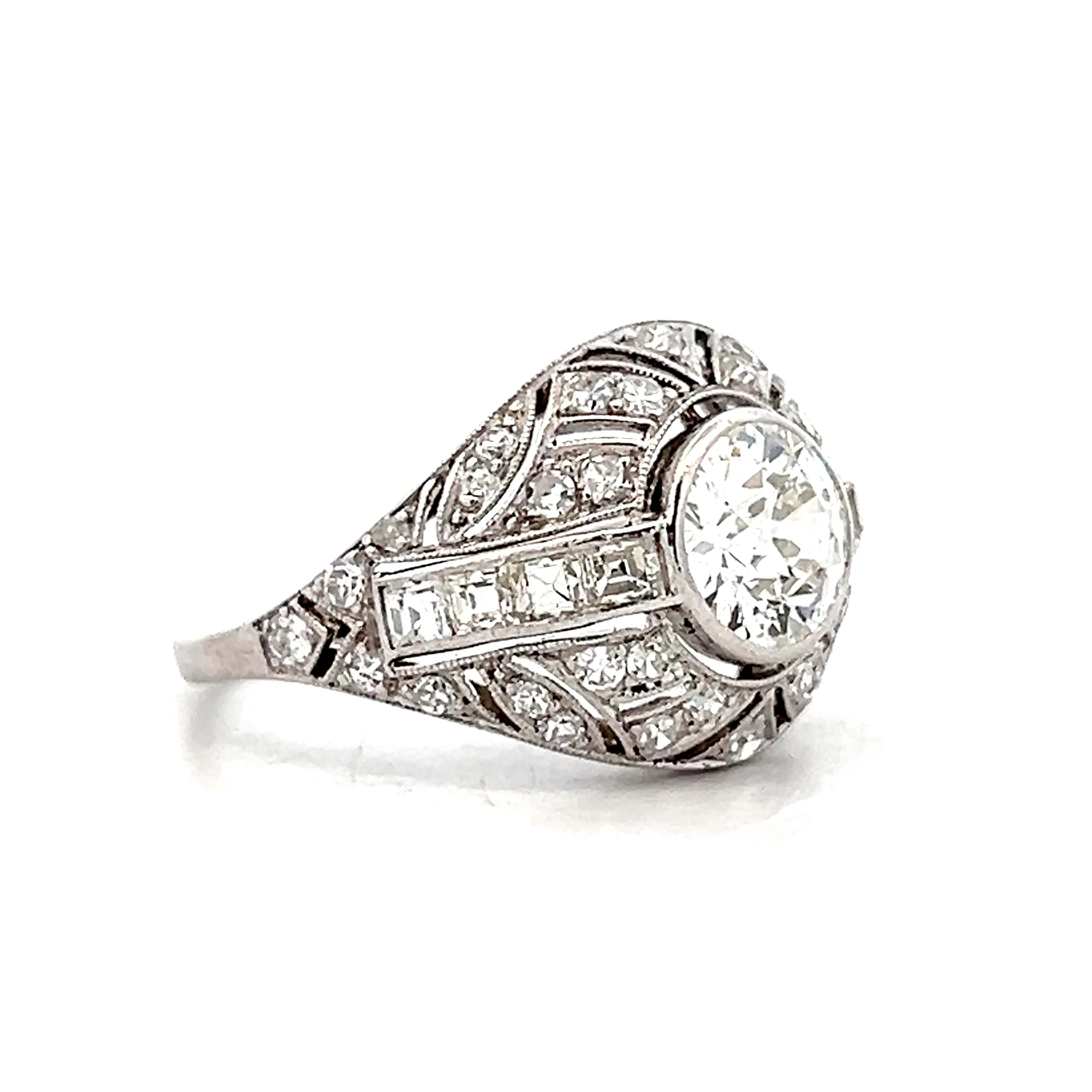 1.50 Vintage Deco Diamond Engagement Ring Platinum - Image 3