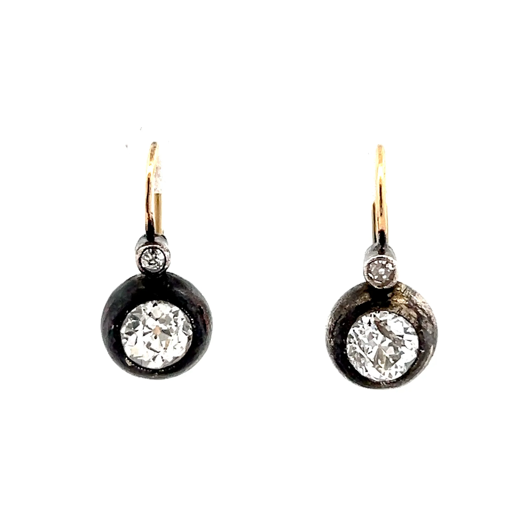 1.51 Antique Old Mine Cut Diamond Drop Earrings 14k/Sterling