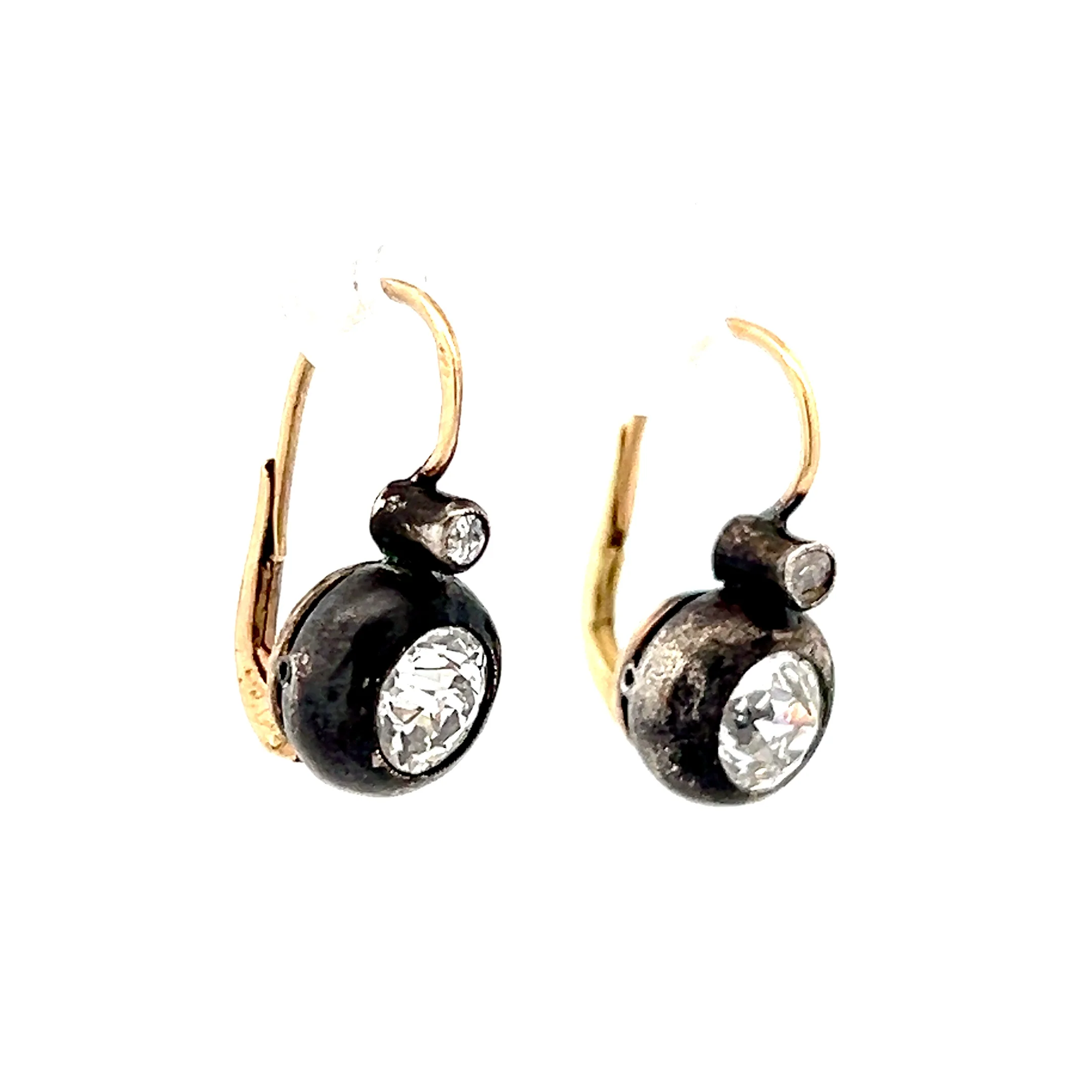 1.51 Antique Old Mine Cut Diamond Drop Earrings 14k/Sterling - Image 3