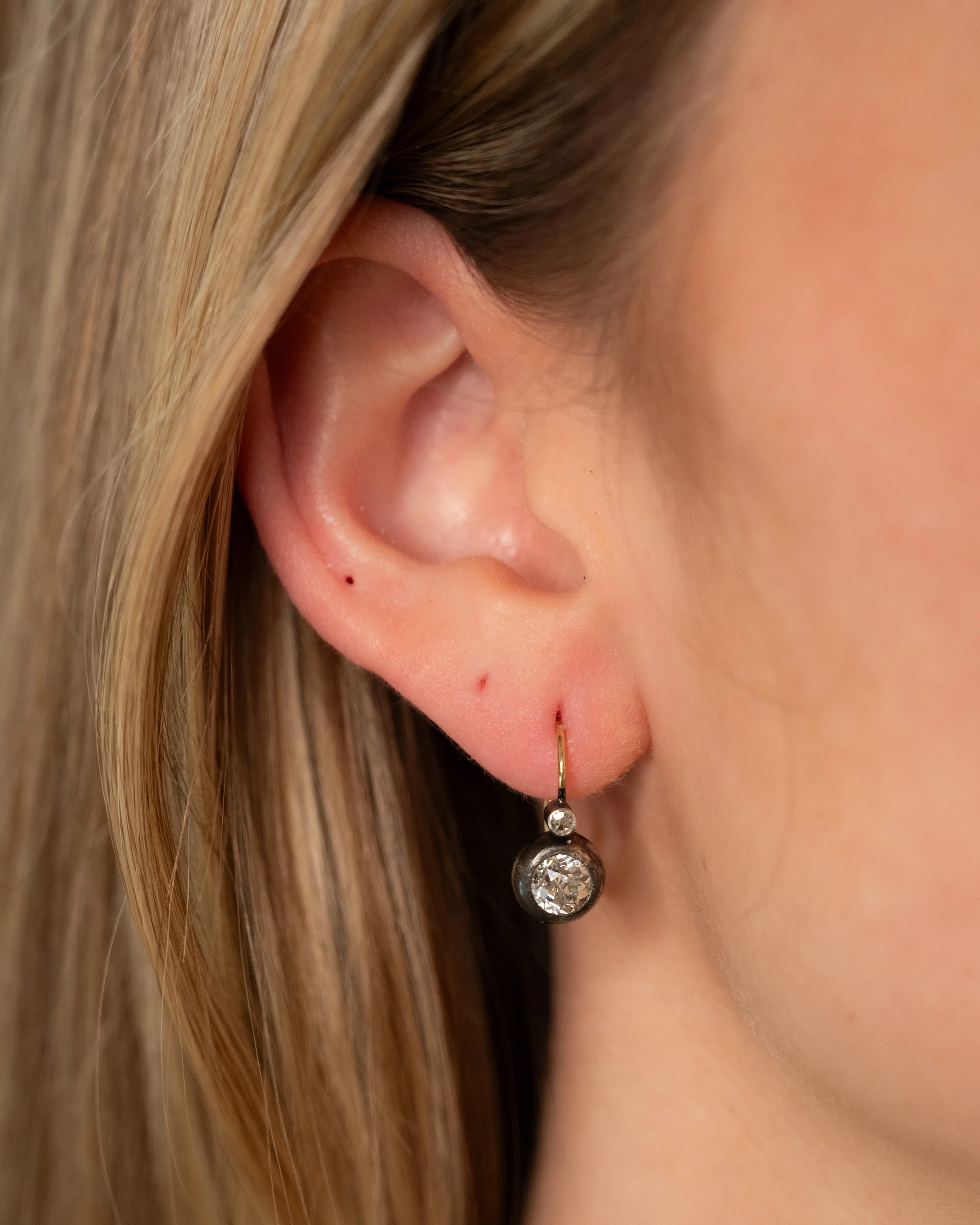 1.51 Antique Old Mine Cut Diamond Drop Earrings 14k/Sterling - Image 5