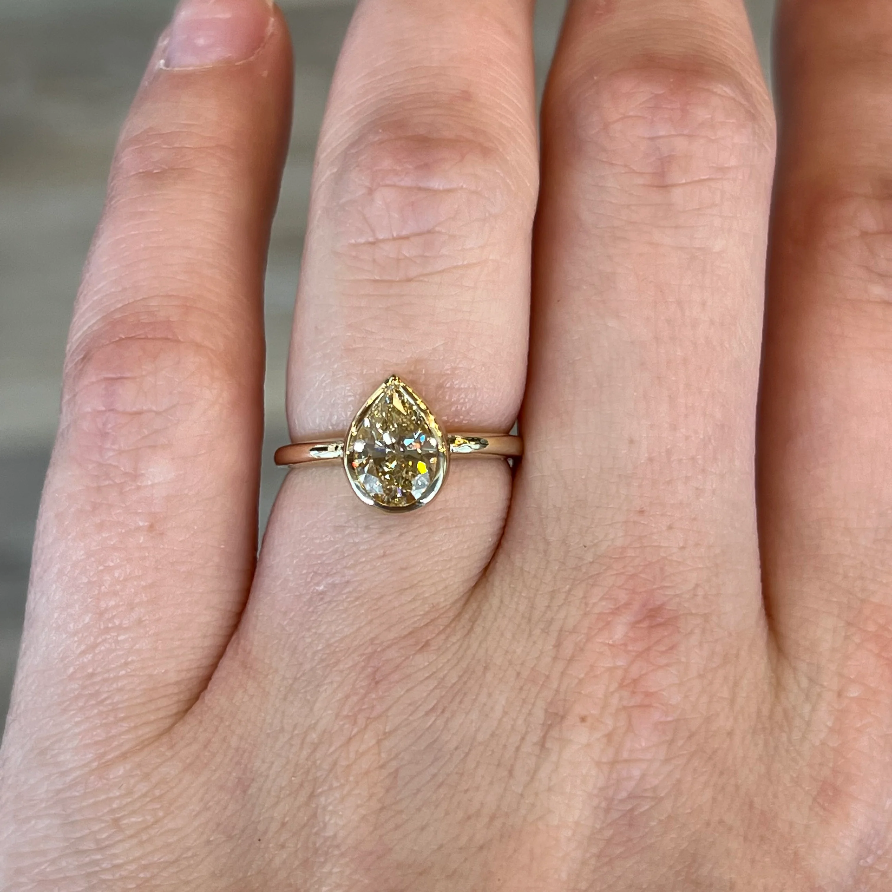 1.51 Light Yellow Pear Cut Diamond Engagement Ring in 14k Yellow Gold - Image 6