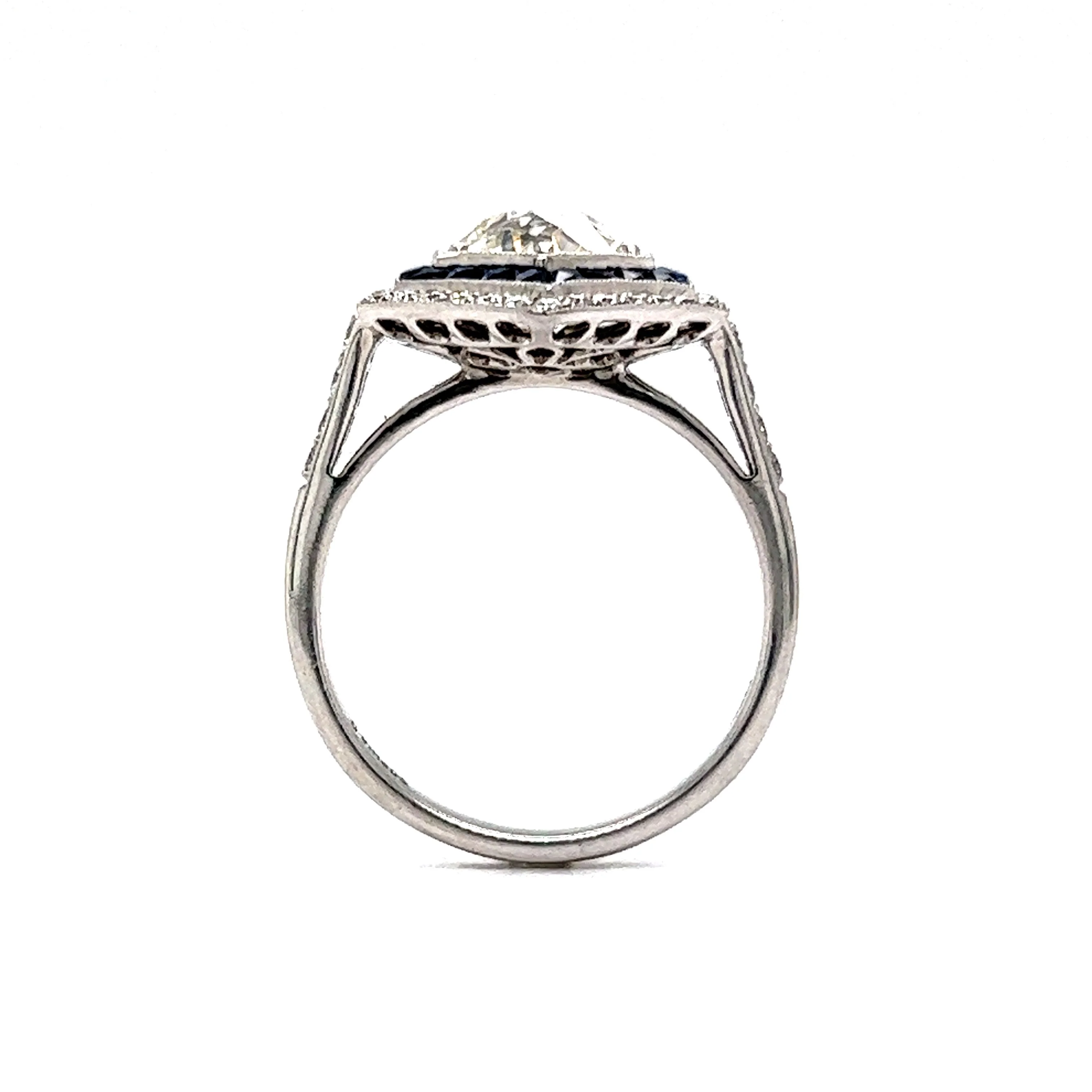 1.51 Hexagon Shaped Diamond & Sapphire Engagement Ring in Platinum - Image 4