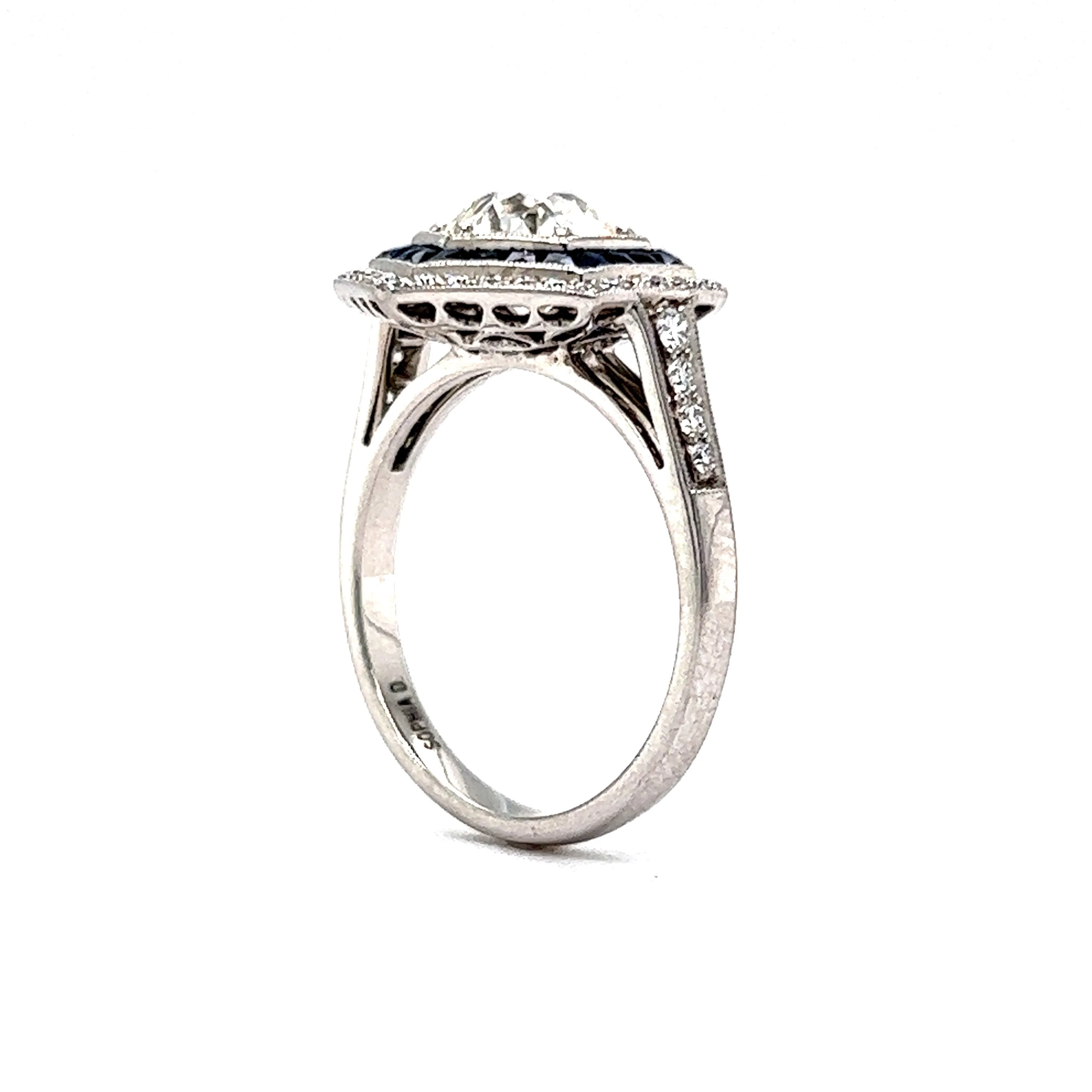 1.51 Hexagon Shaped Diamond & Sapphire Engagement Ring in Platinum - Image 5