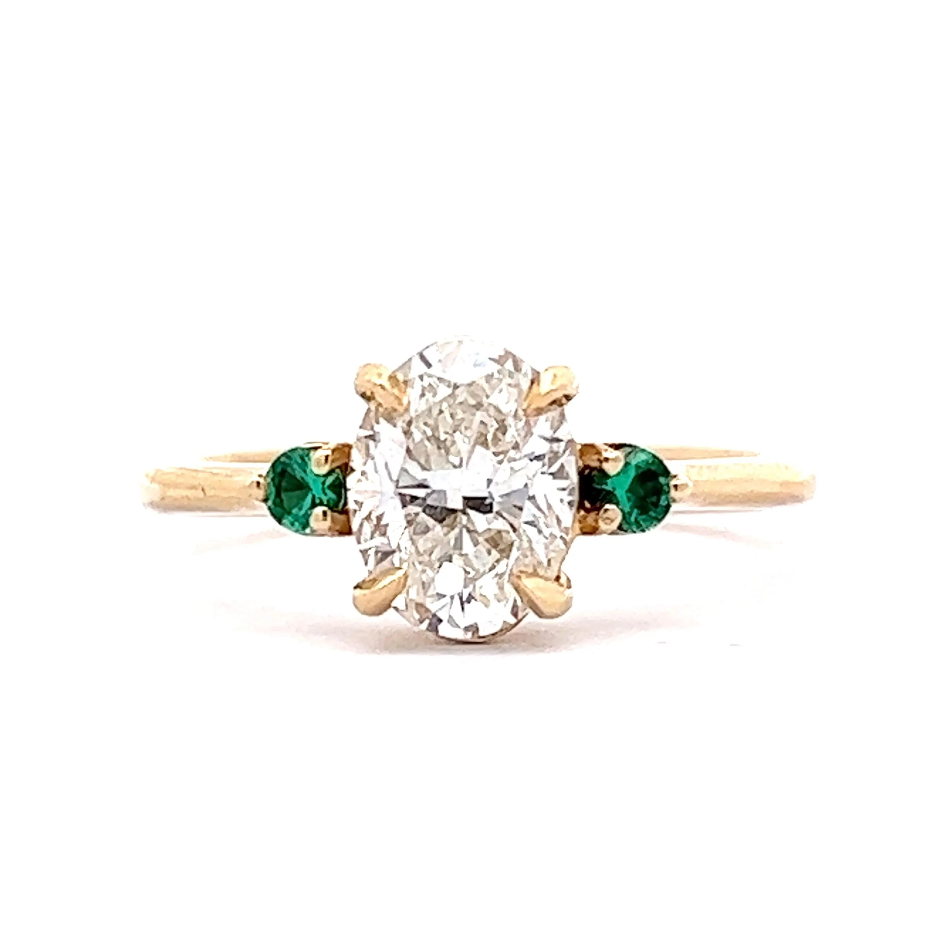 1.51 Oval Cut Diamond Engagement Ring w/ Emerald Accents
