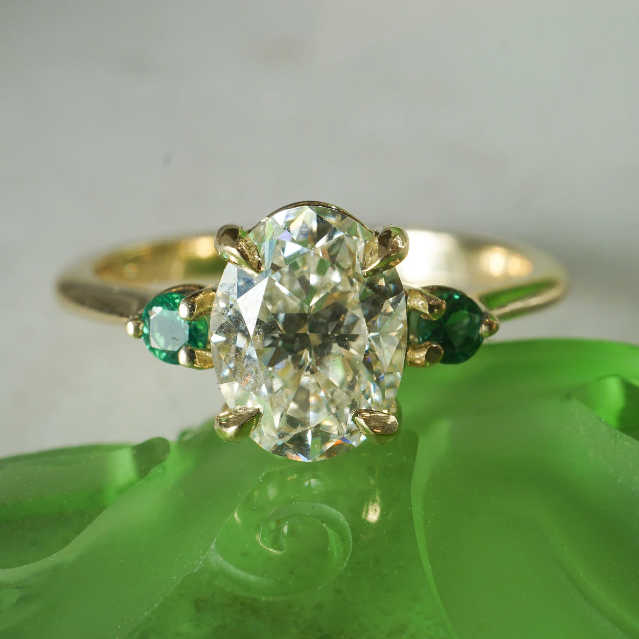 1.51 Oval Cut Diamond Engagement Ring w/ Emerald Accents - Image 6