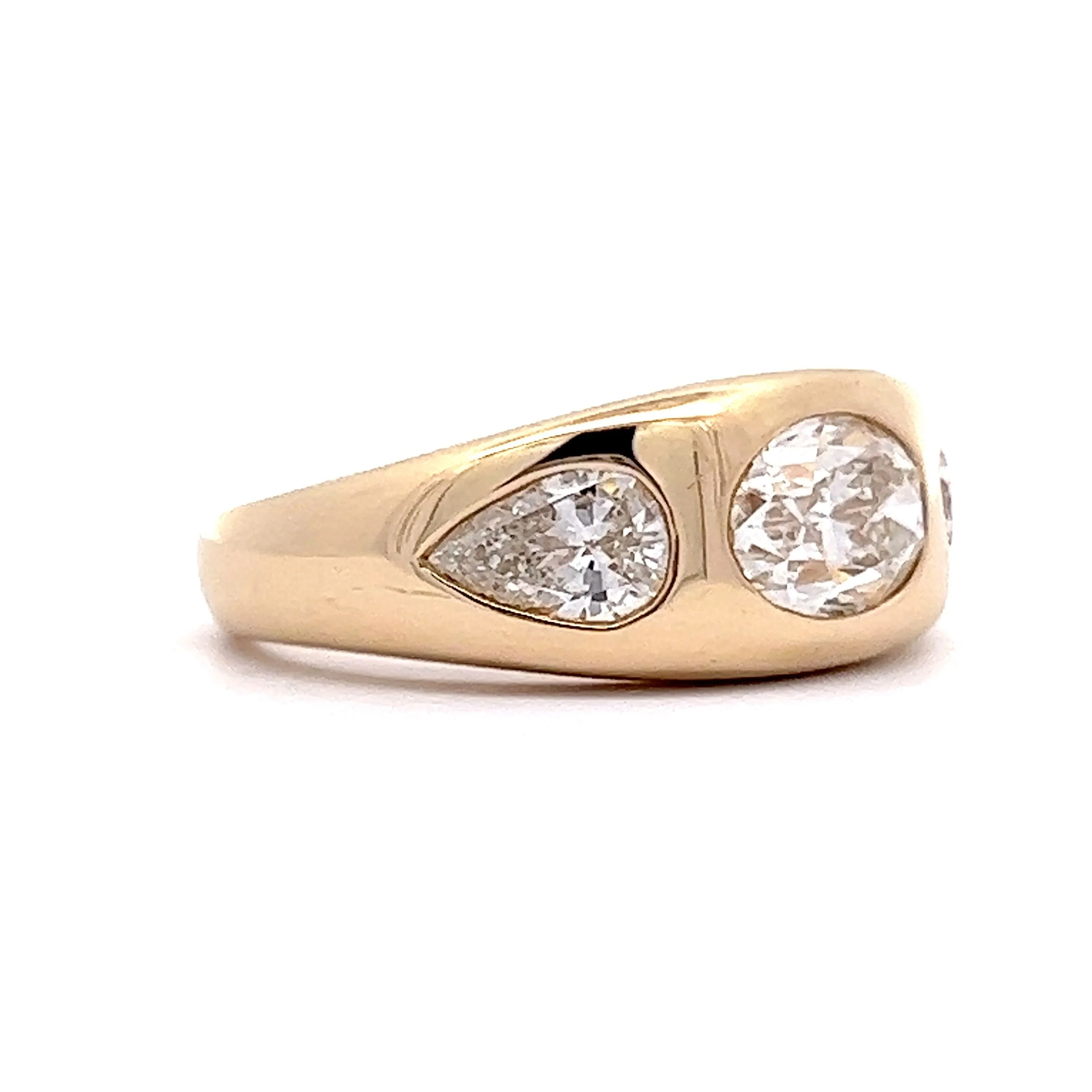 1.51 Three Stone Flush Set Diamond Cocktail Ring 14k Yellow Gold - Image 3