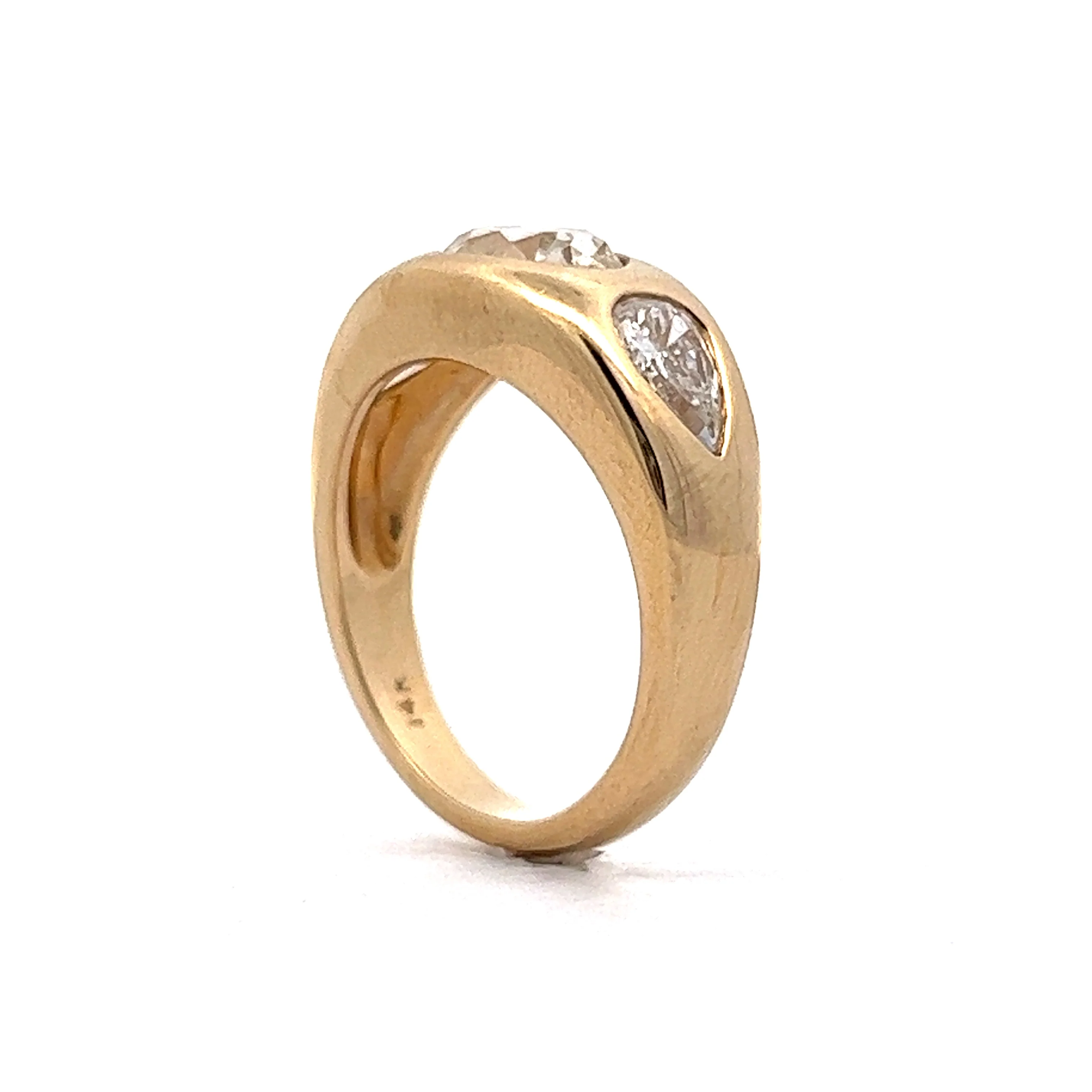 1.51 Three Stone Flush Set Diamond Cocktail Ring 14k Yellow Gold - Image 5