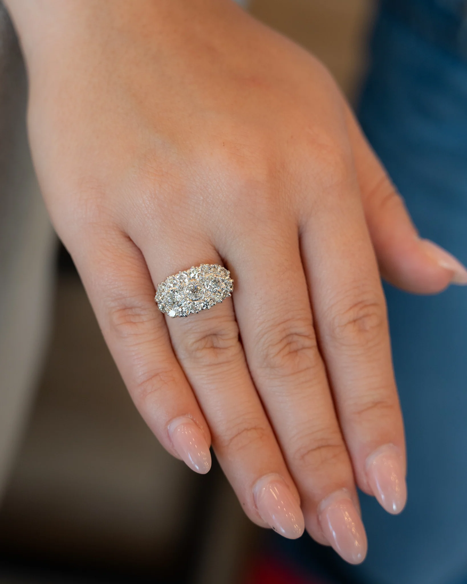 1.53 Antique Edwardian Diamond Cluster Ring Platinum - Image 7
