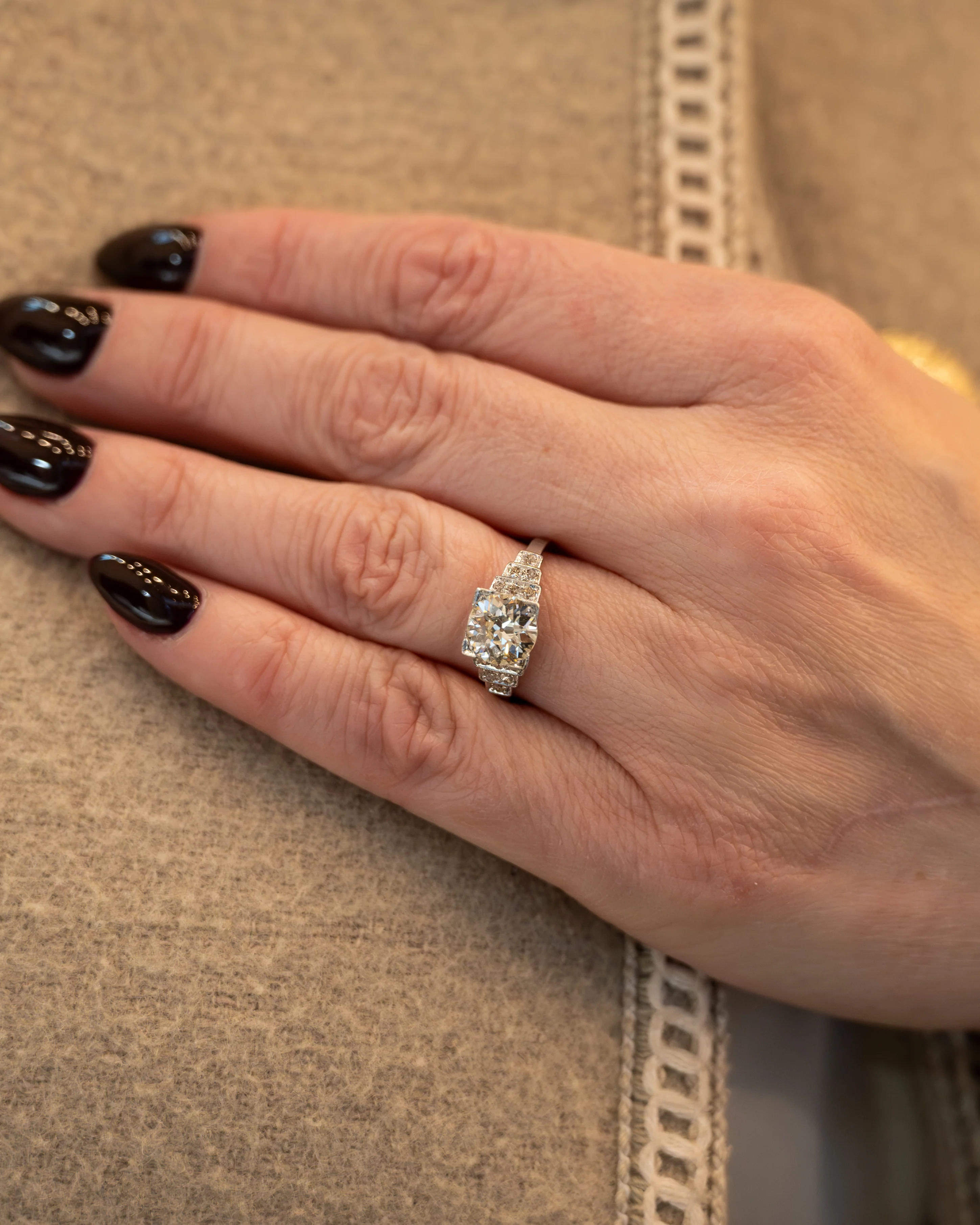 1.53 Vintage GIA Euro Diamond Engagement Ring Platinum - Image 8