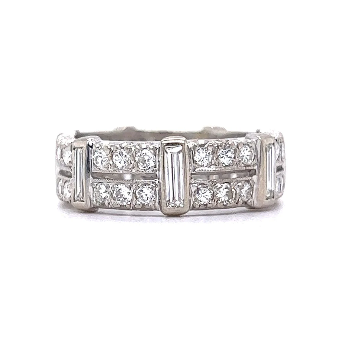 1.54 Baguette & Round Brilliant Cut Diamond Band in 14k White Gold - Image 2