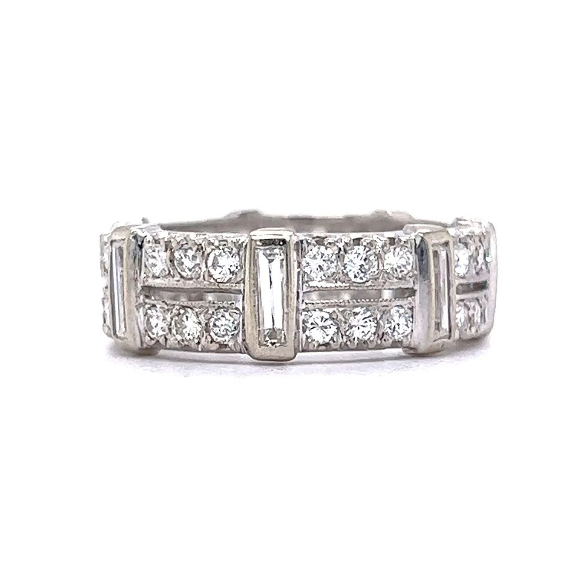 1.54 Baguette & Round Brilliant Cut Diamond Band in 14k White Gold - Image 3