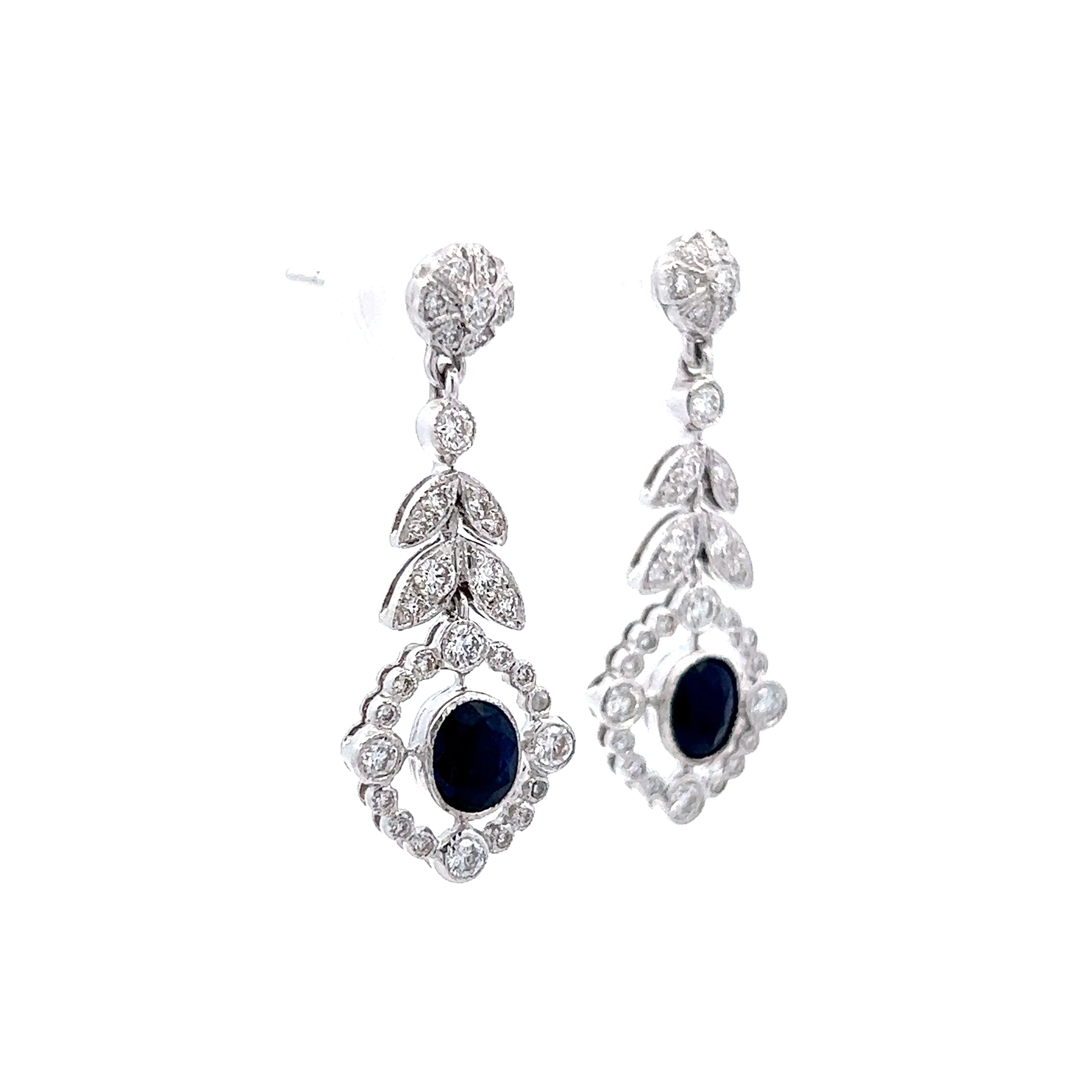 1.54 Sapphire & Diamond Dangle Earrings in 18k White Gold - Image 3
