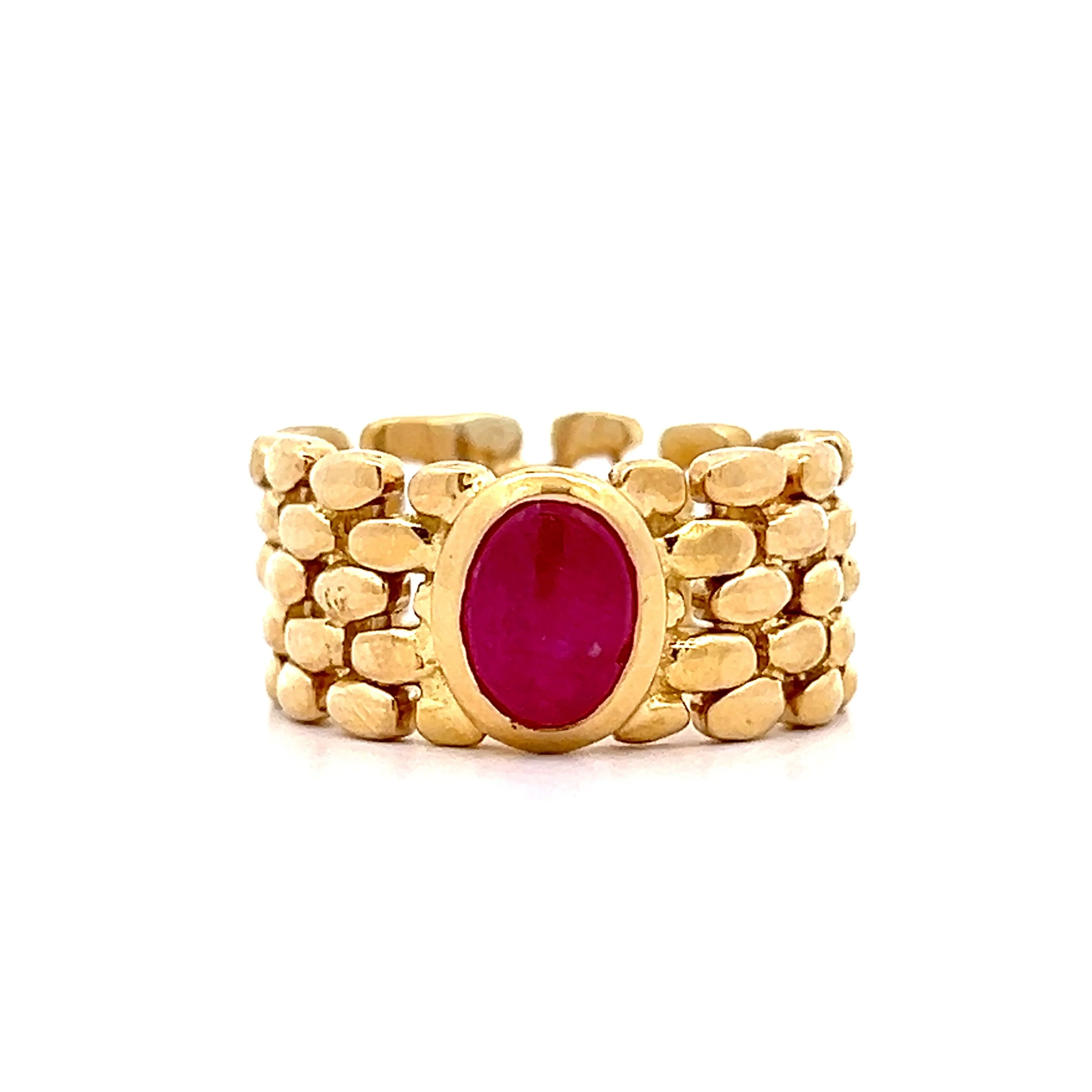 1.54 Flexible Cabochon Ruby Ring in 14k Yellow Gold
