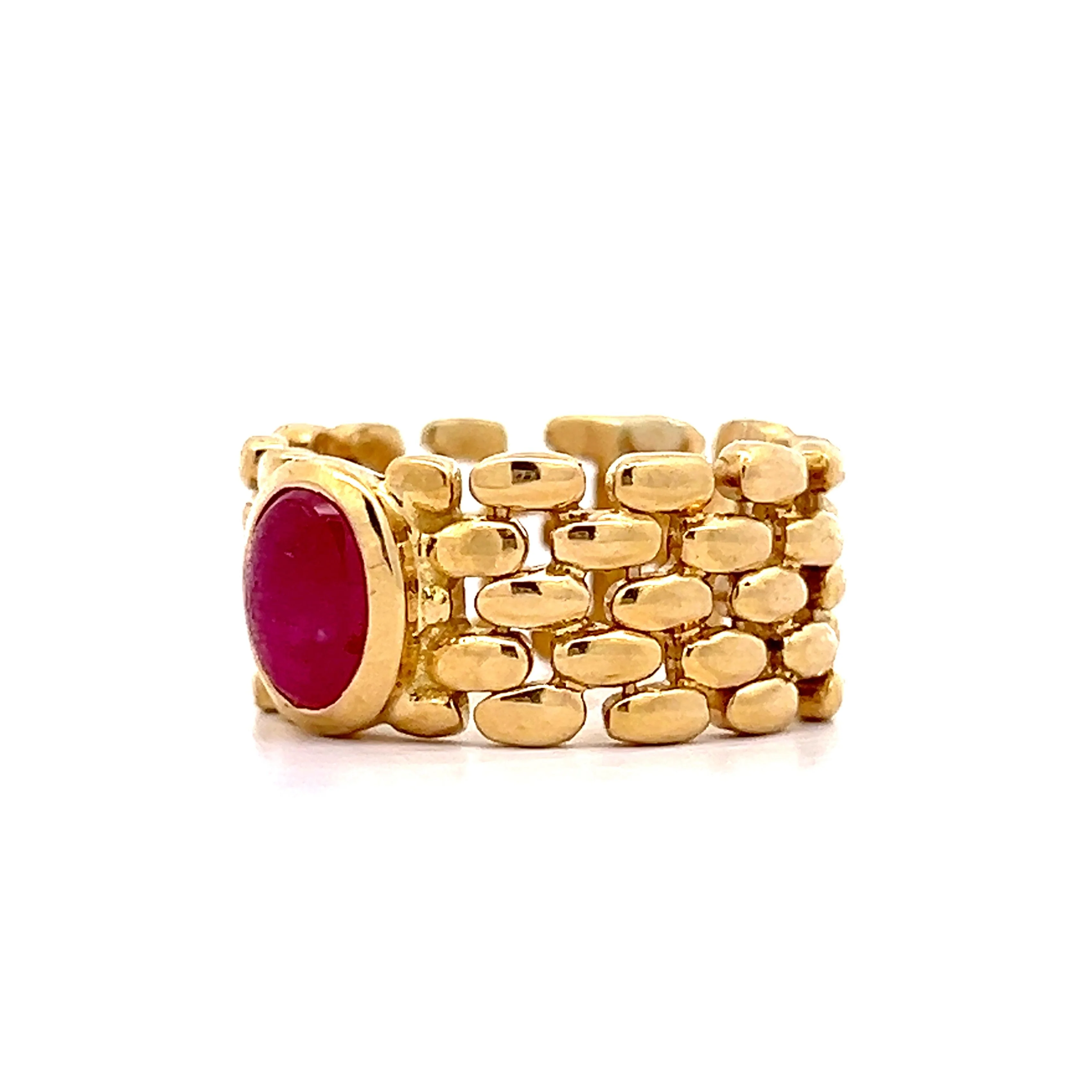 1.54 Flexible Cabochon Ruby Ring in 14k Yellow Gold - Image 2