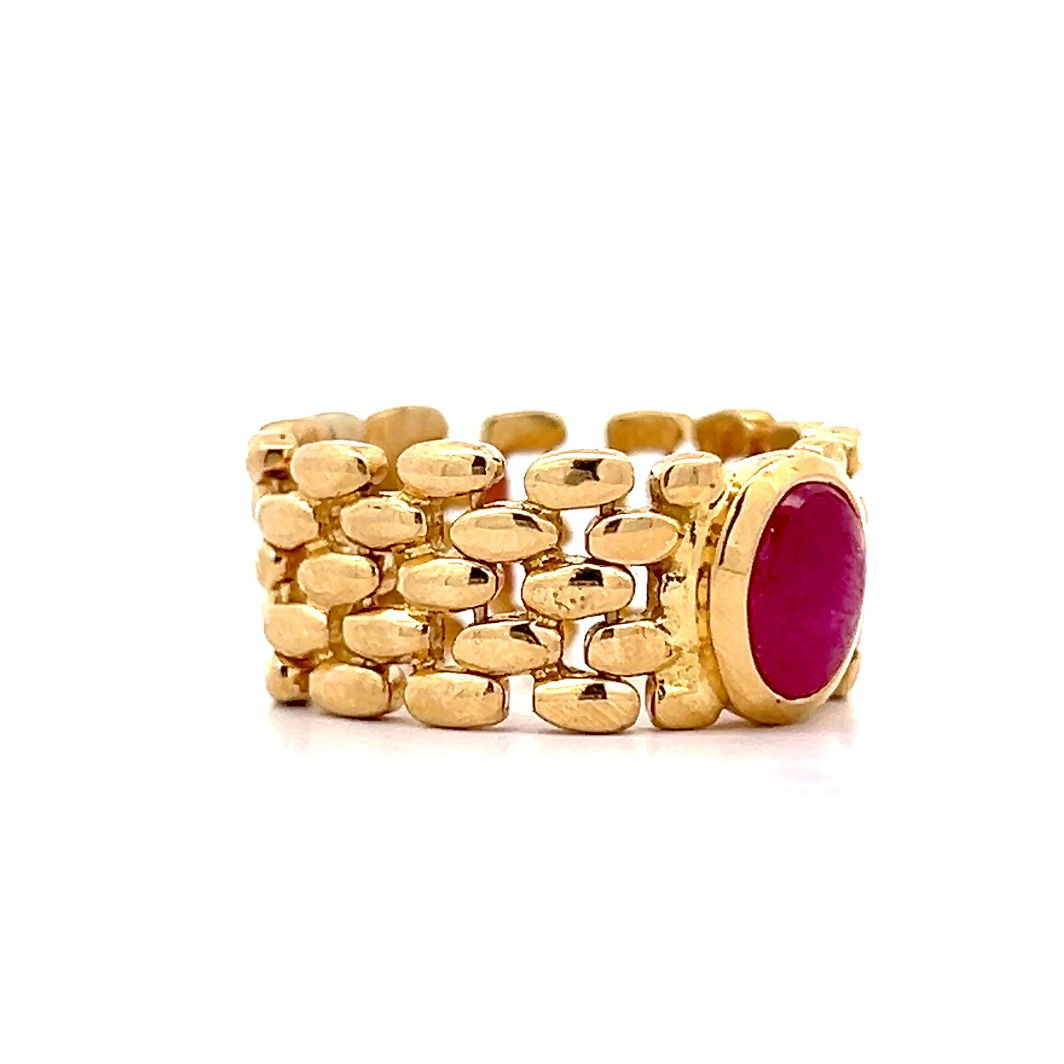 1.54 Flexible Cabochon Ruby Ring in 14k Yellow Gold - Image 3