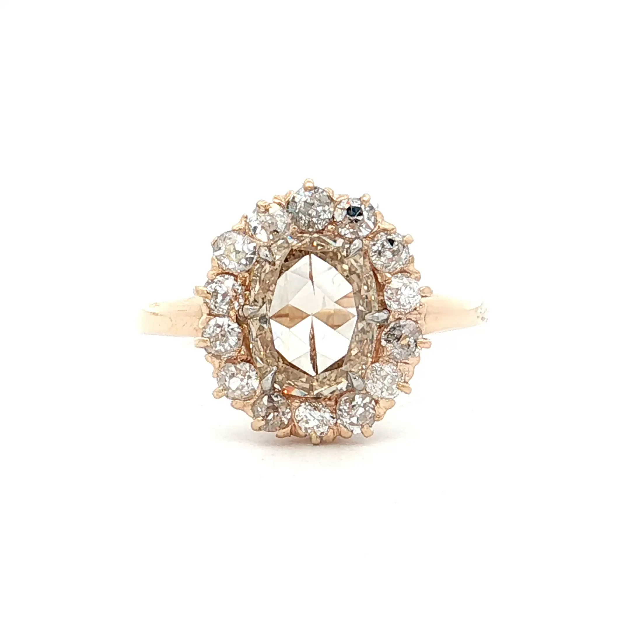1.54 Victorian Rose Cut Diamond Halo Engagement Ring