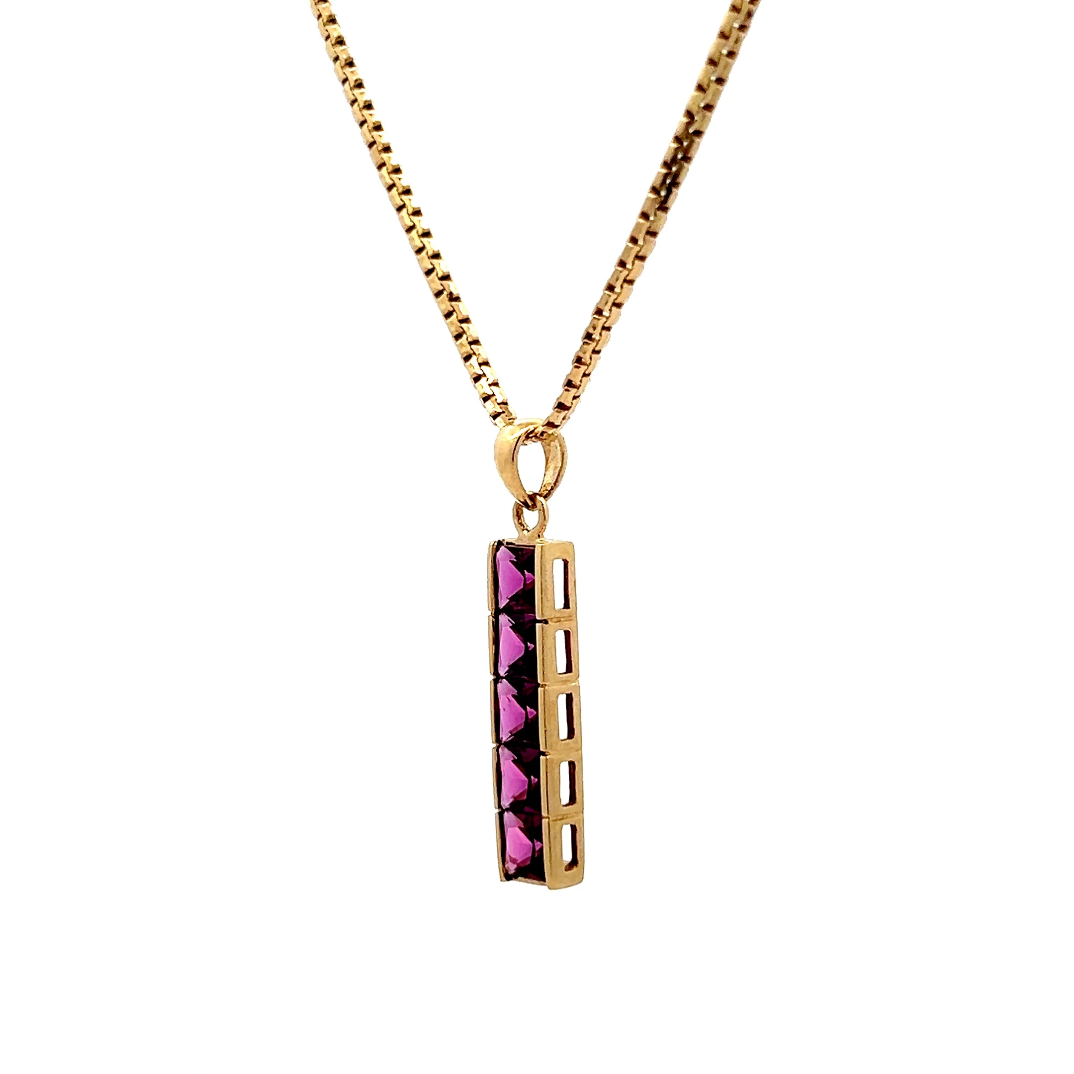 1.55 Garnet Bar Pendant Necklace in 14k Yellow Gold - Image 2