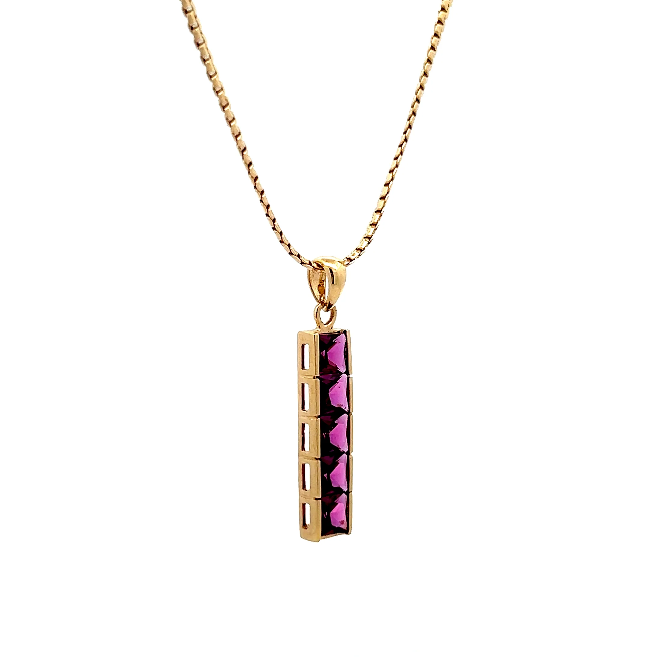 1.55 Garnet Bar Pendant Necklace in 14k Yellow Gold - Image 3