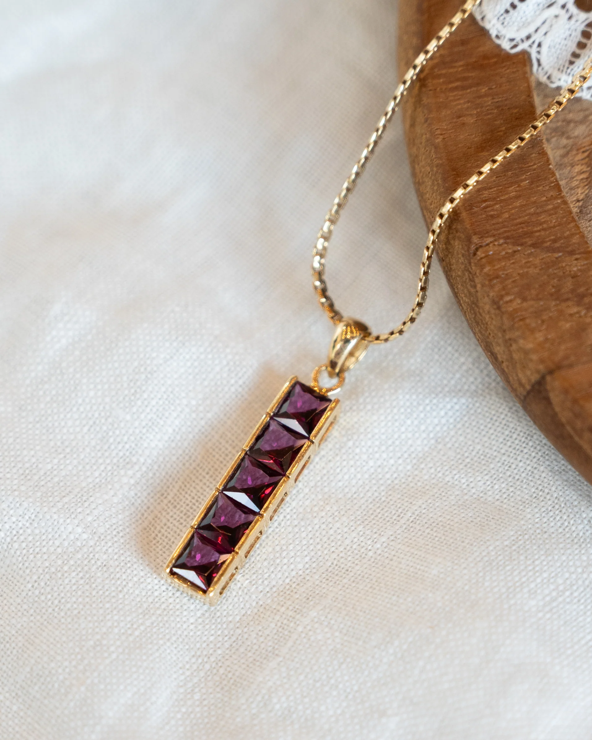 1.55 Garnet Bar Pendant Necklace in 14k Yellow Gold - Image 5