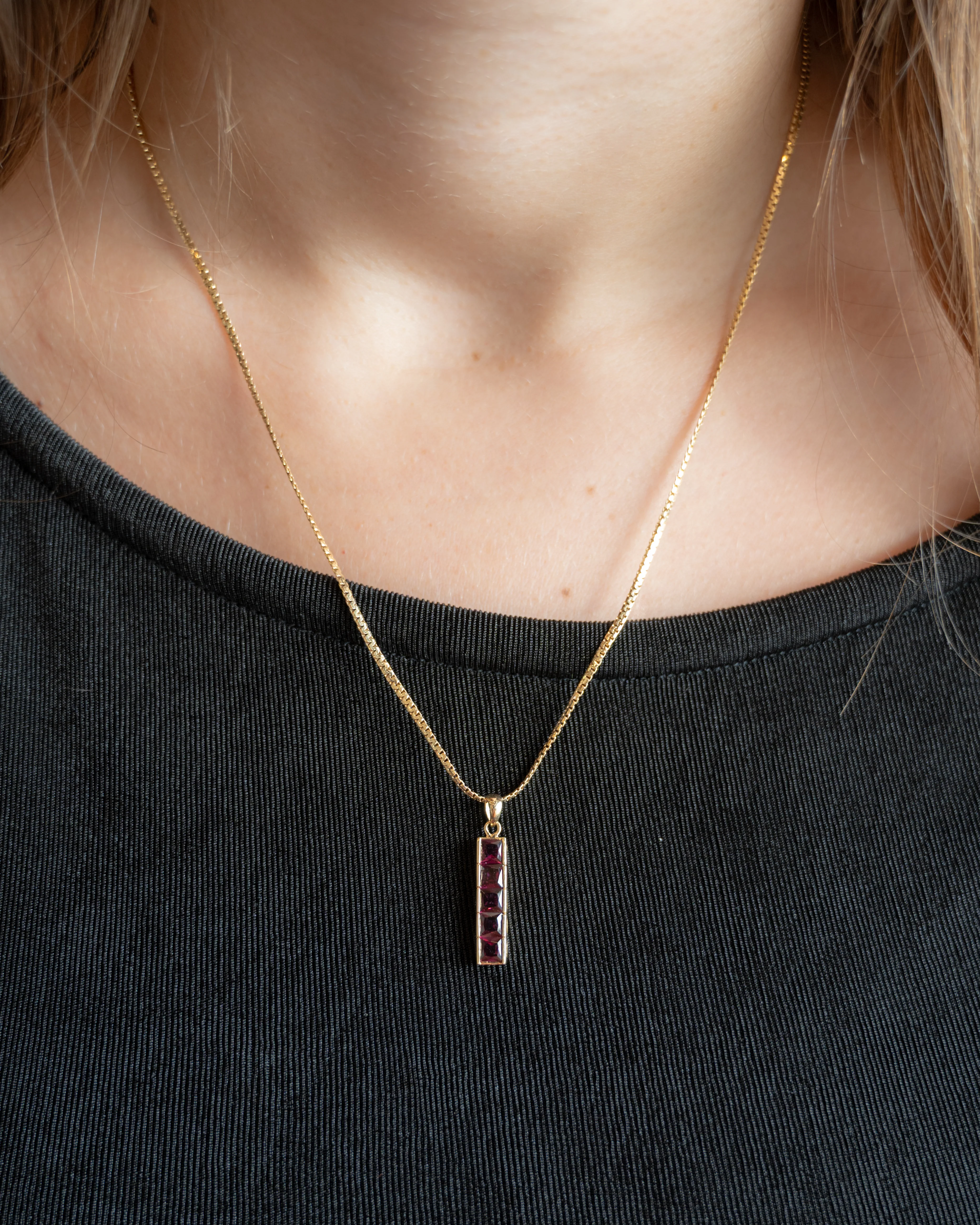 1.55 Garnet Bar Pendant Necklace in 14k Yellow Gold - Image 6