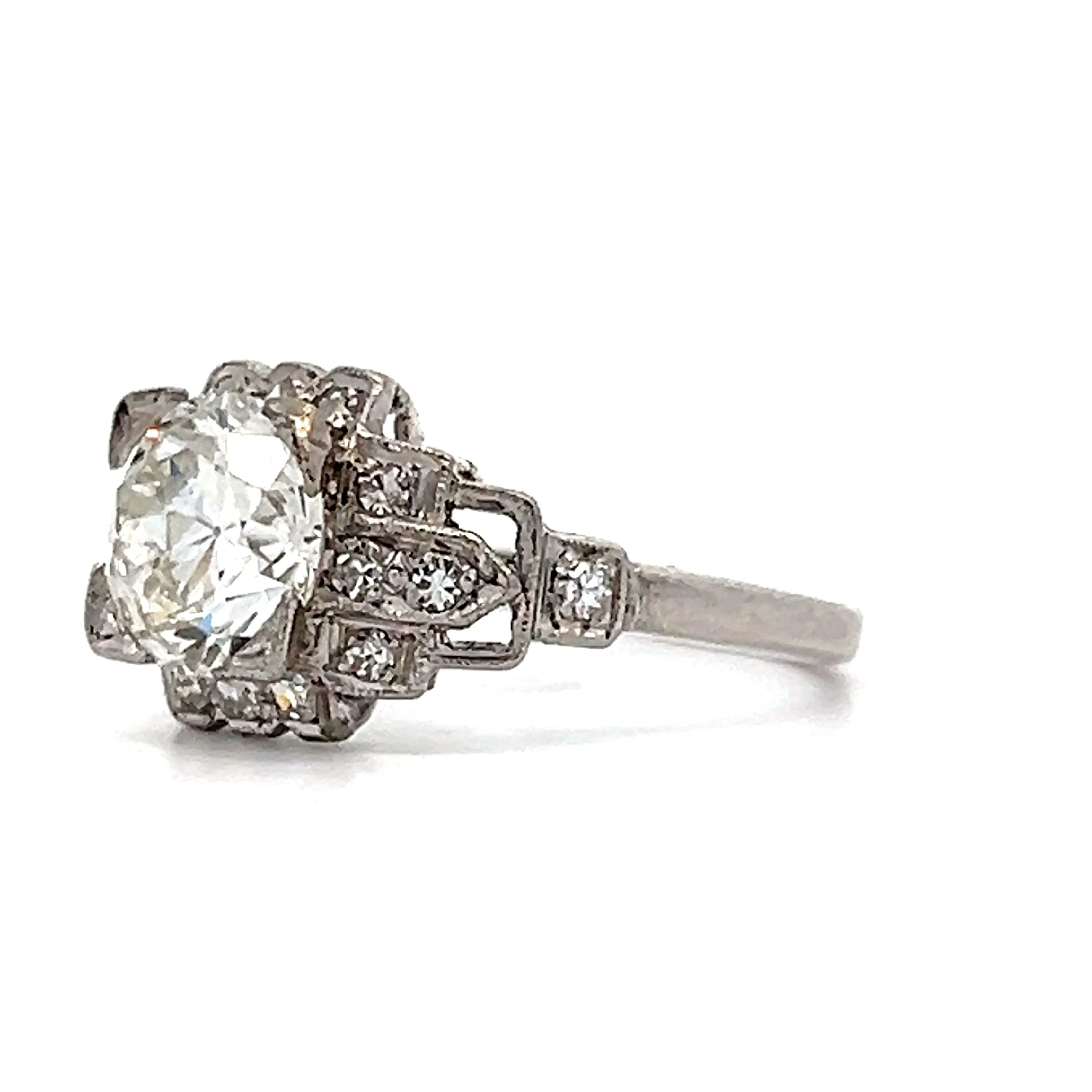 1.55 Old European Diamond Engagement Ring in Platinum - Image 2