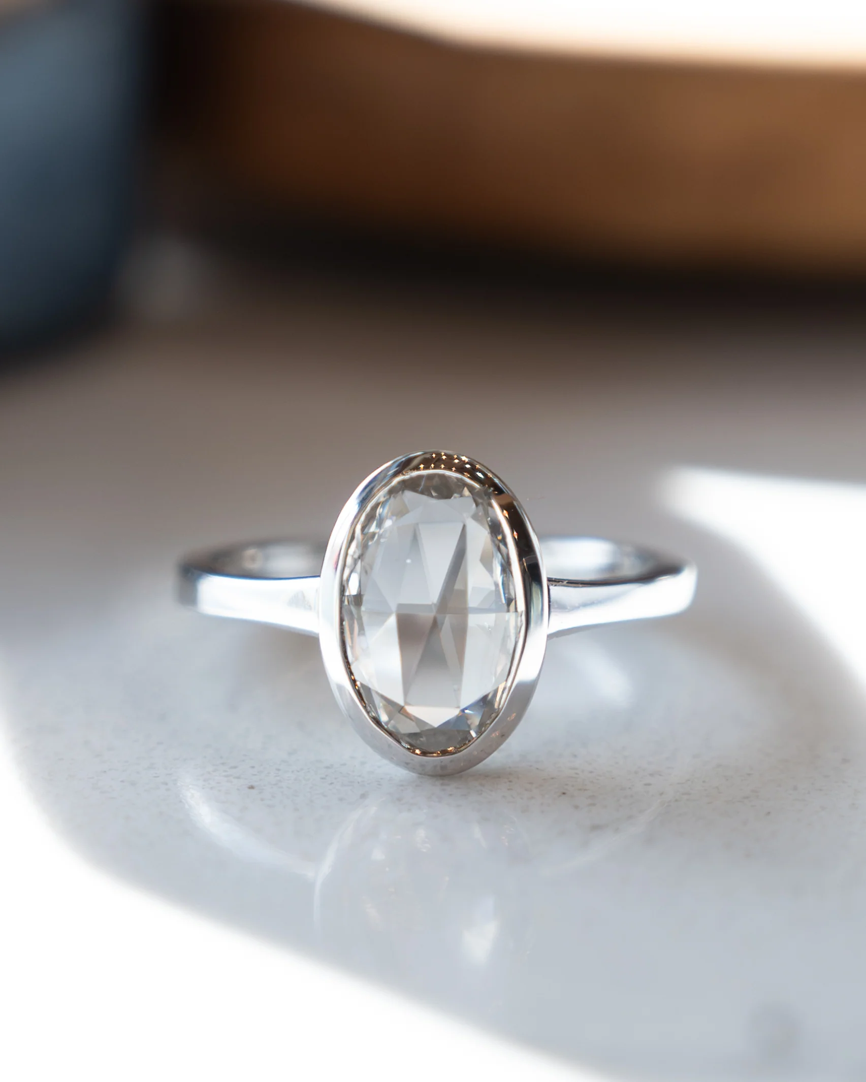 1.55 Oval Rose Cut Diamond Engagement Ring 14k White Gold - Image 7