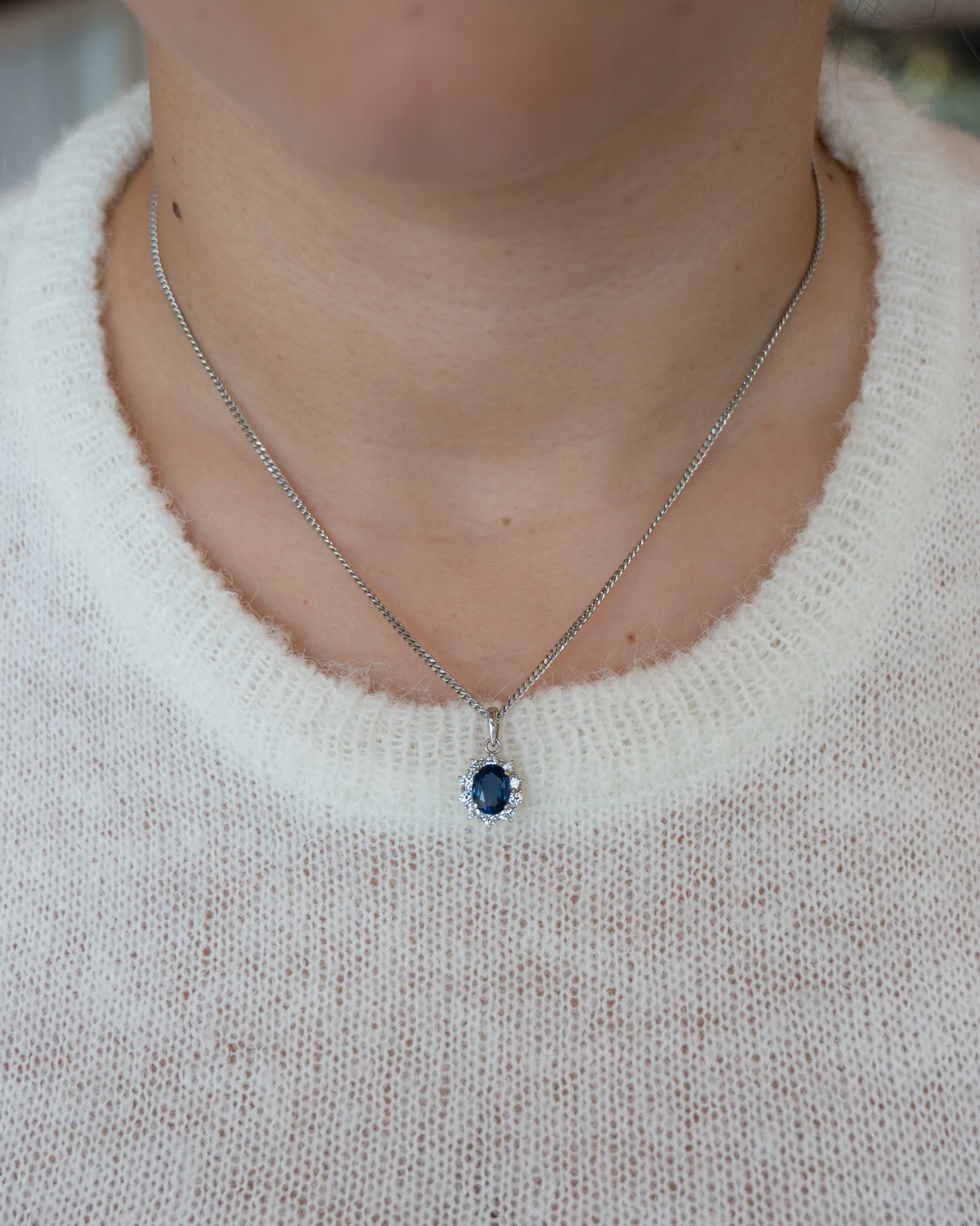 1.56 Blue Sapphire & Diamond Pendant Necklace in Platinum - Image 6