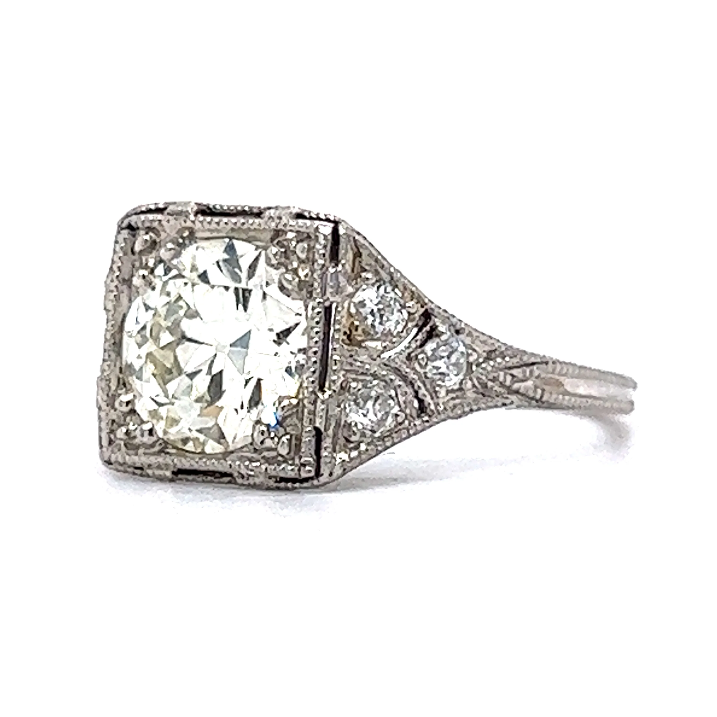 1.57 Antique Art Deco Diamond Engagement Ring in Platinum - Image 2