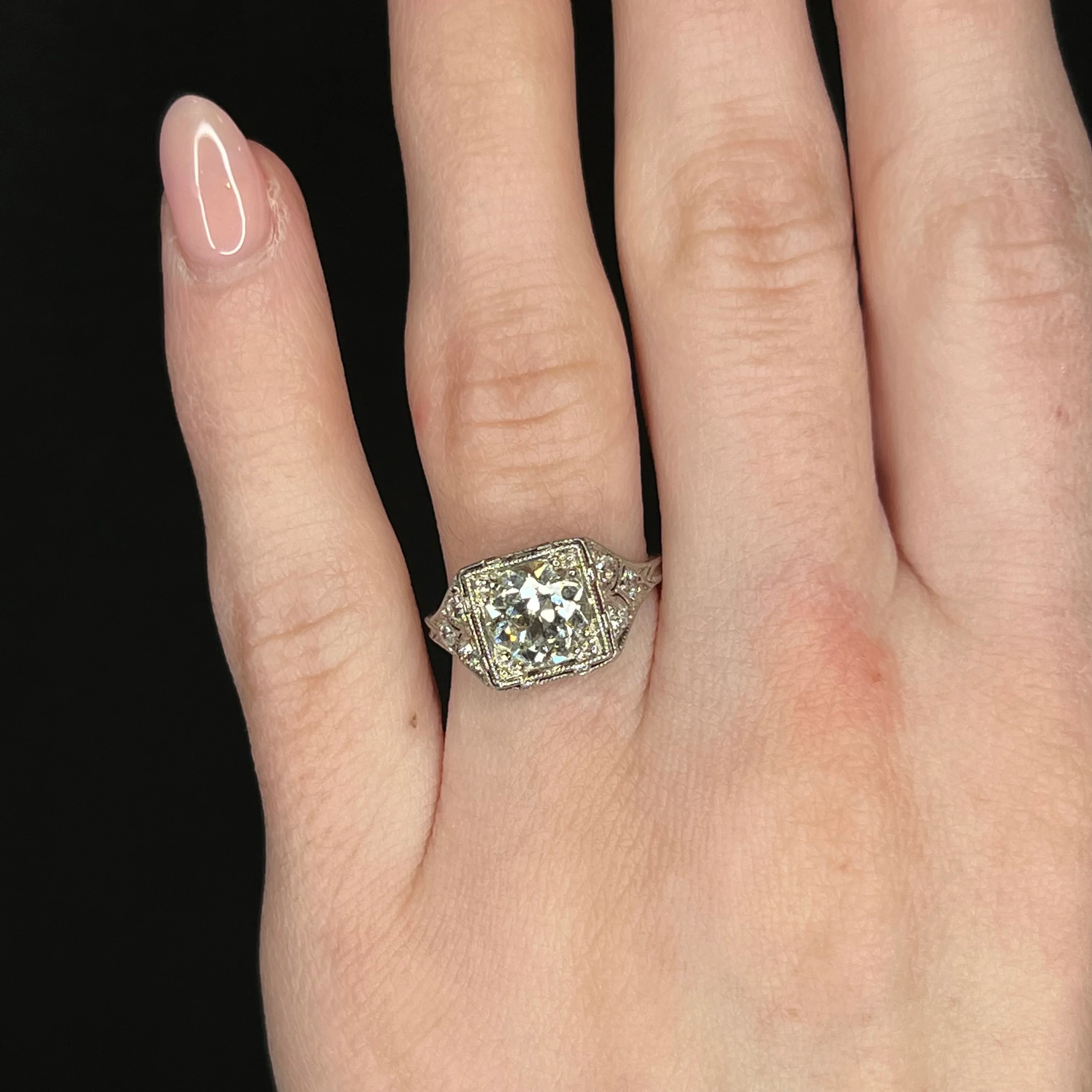 1.57 Antique Art Deco Diamond Engagement Ring in Platinum - Image 6