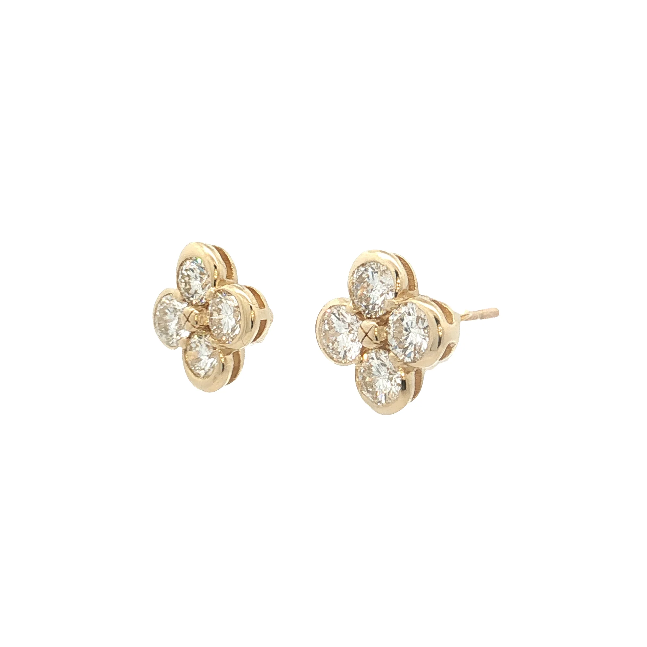 1.60 Diamond Cluster Stud Earrings 14k Yellow Gold - Image 2