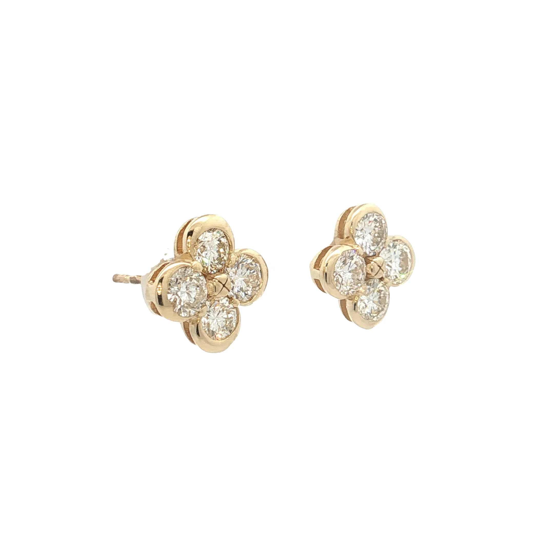 1.60 Diamond Cluster Stud Earrings 14k Yellow Gold - Image 3
