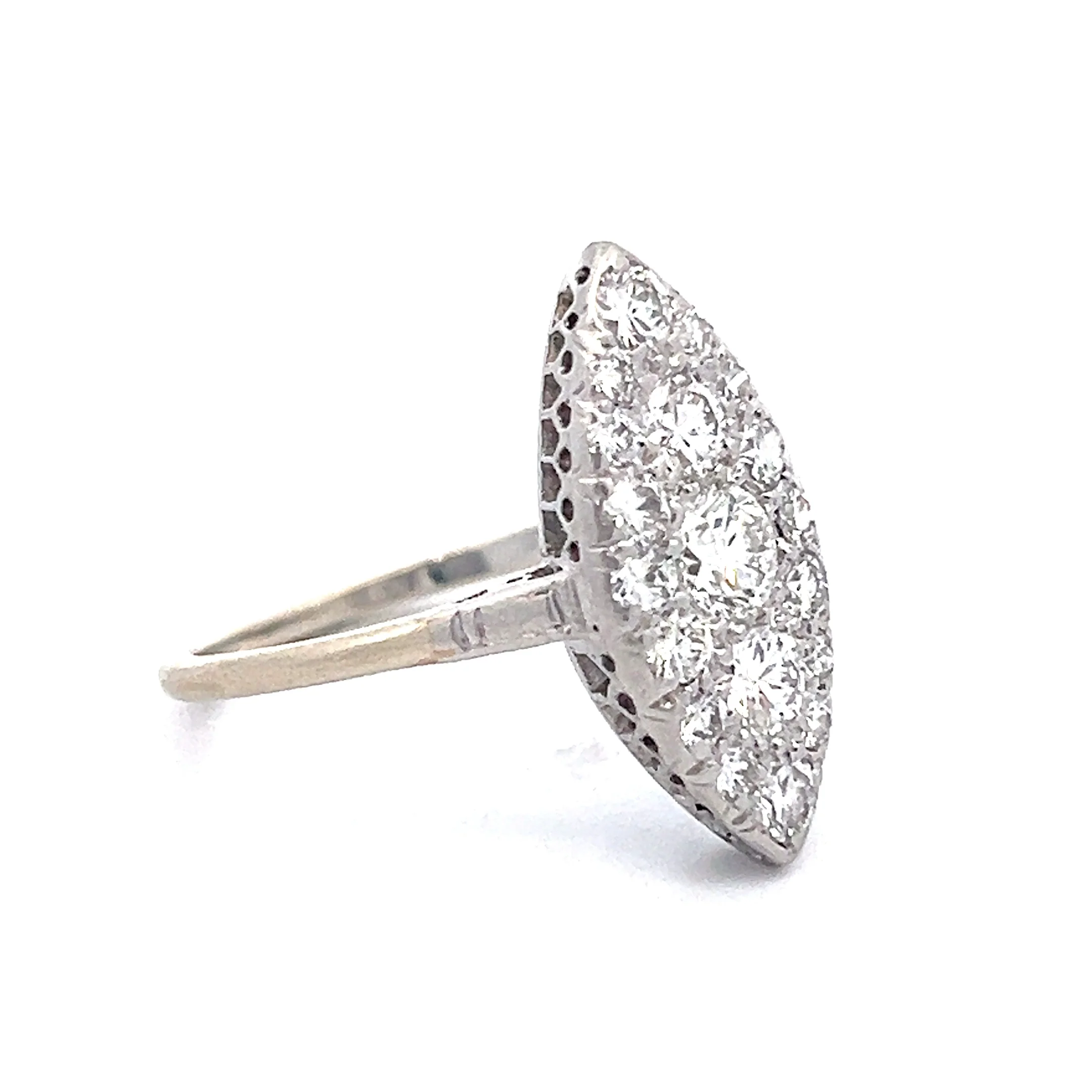 1.60 Vintage Deco Navette Cocktail Ring Platinum/14k - Image 3