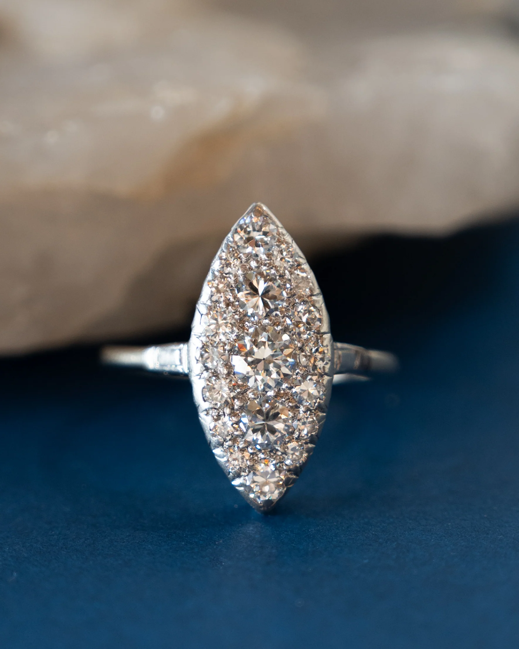 1.60 Vintage Deco Navette Cocktail Ring Platinum/14k - Image 6