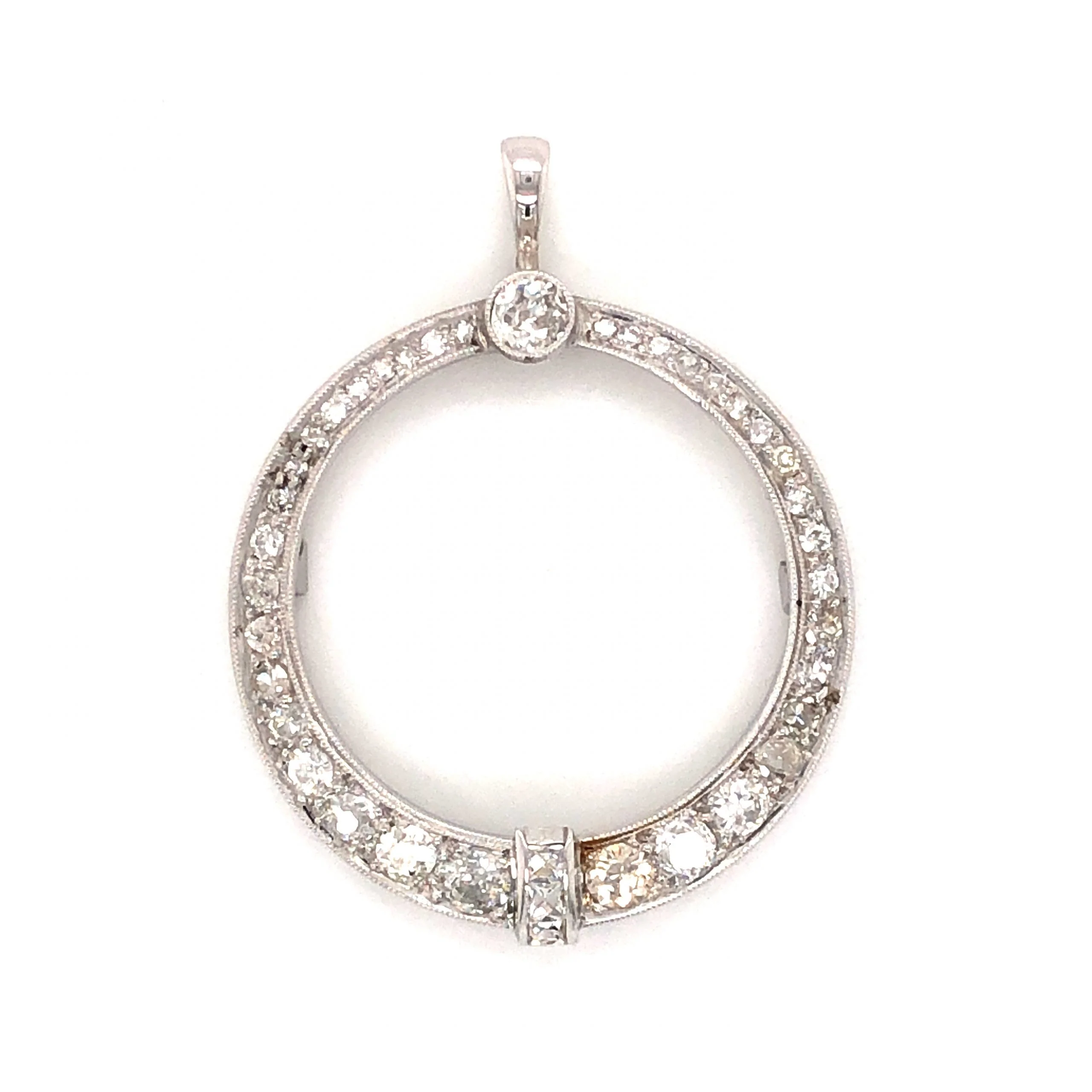 1.61 Antique Art Deco Diamond Pendant in Platinum & 14k White Gold - Image 2