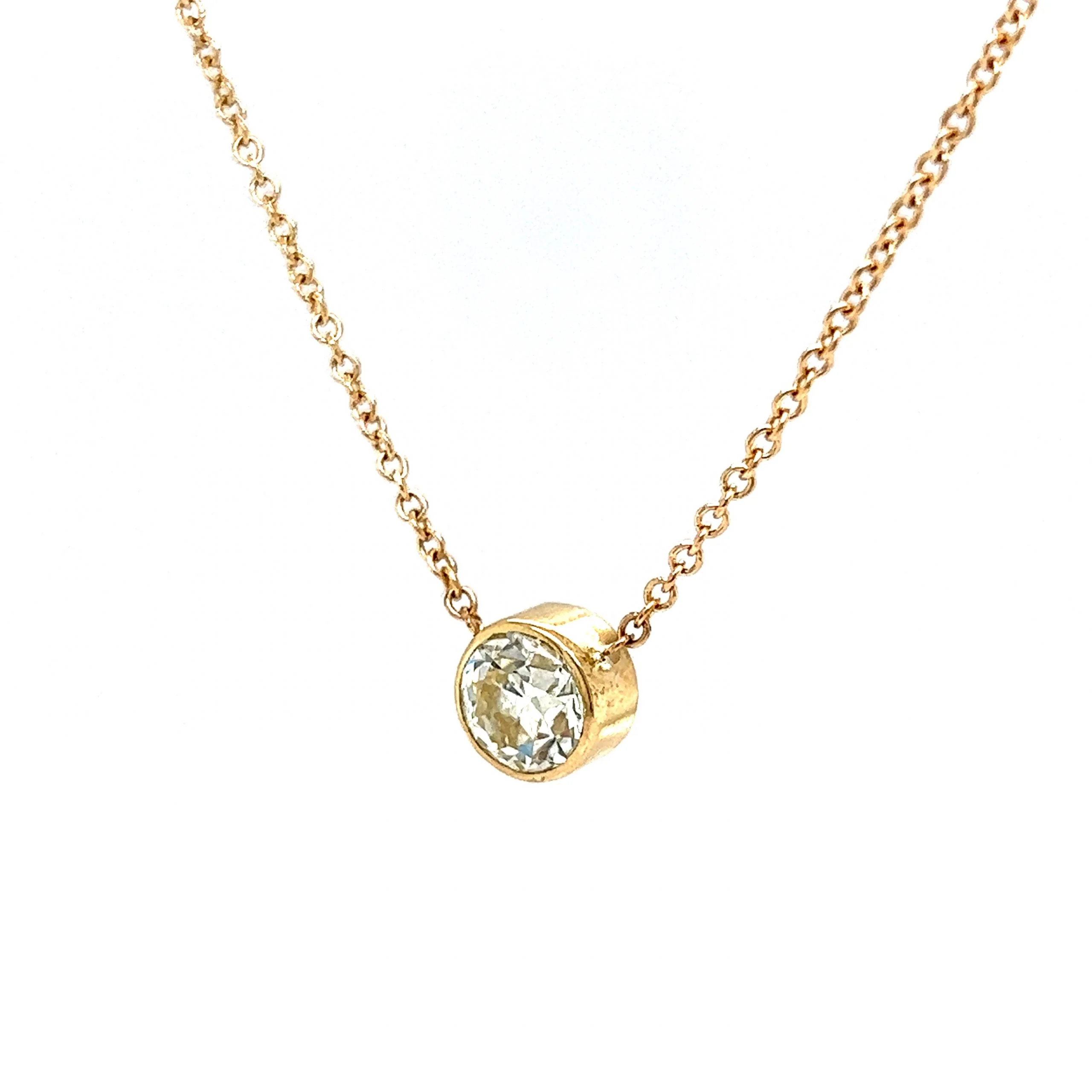 1.61 Bezel Set Old European Diamond Necklace in 14k Gold - Image 2