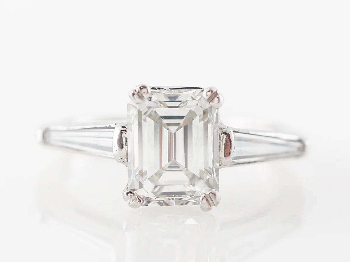 1.61 Emerald Cut Diamond Engagement Ring Platinum