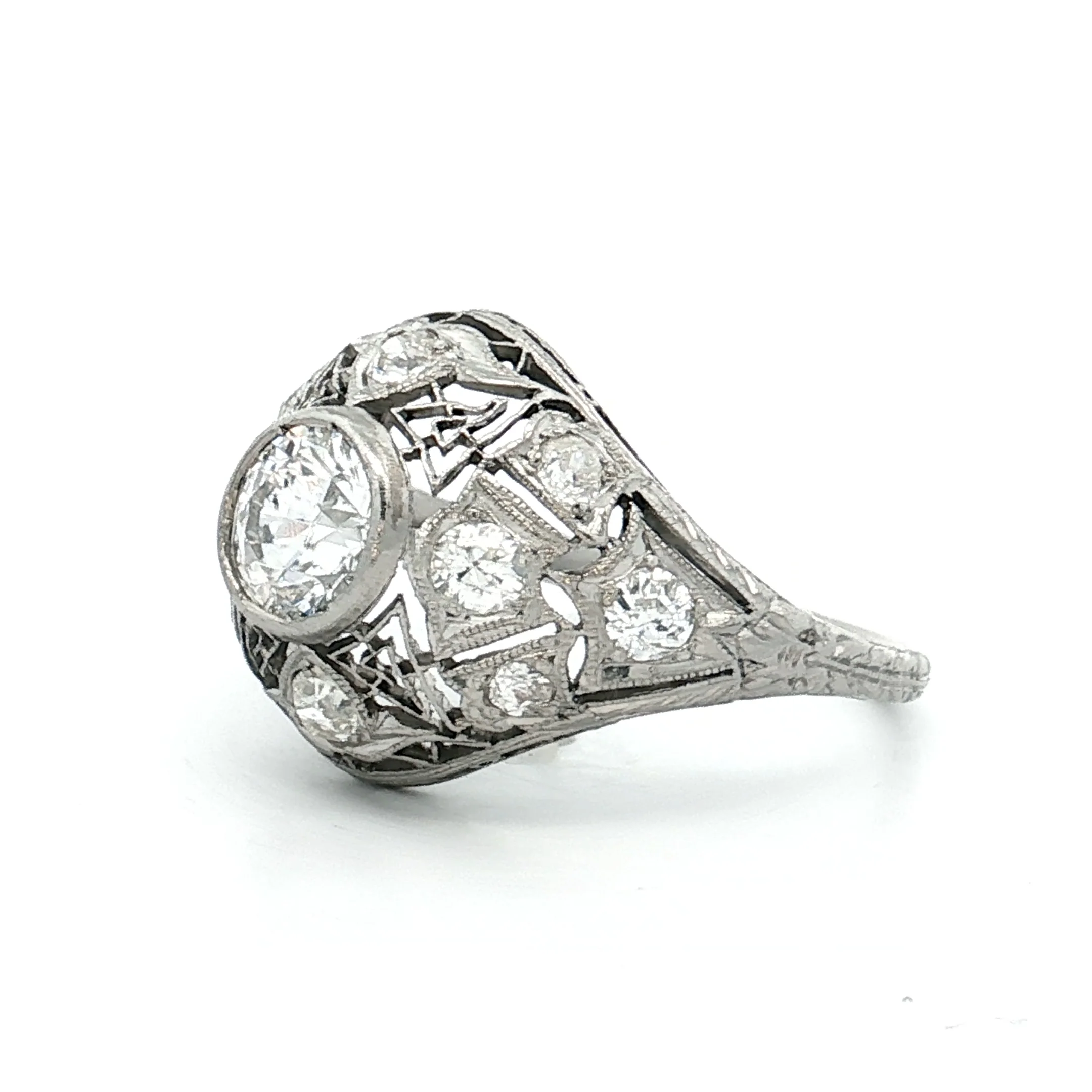 1.62 Antique Deco Diamond Cocktail Ring Platinum - Image 2