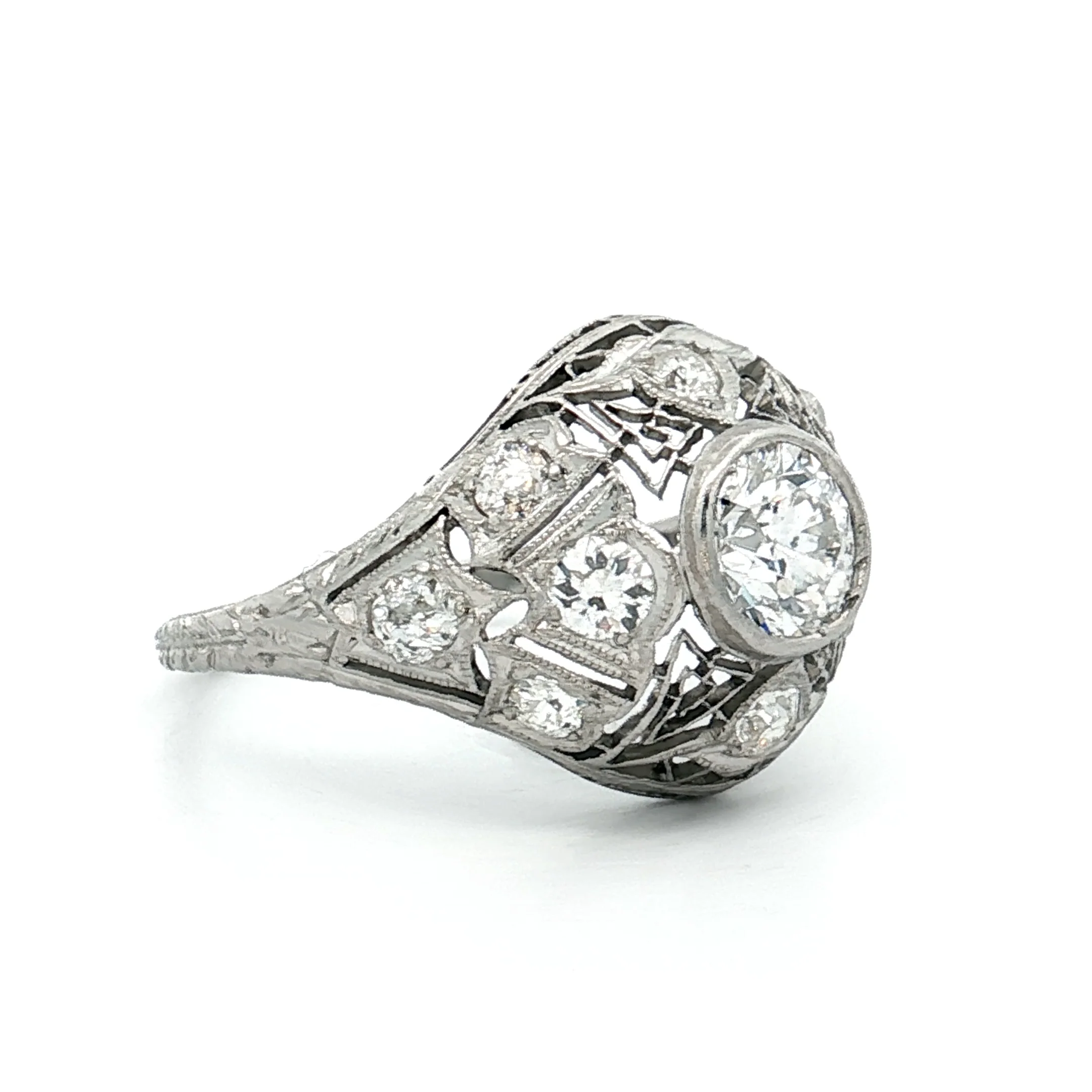 1.62 Antique Deco Diamond Cocktail Ring Platinum - Image 3