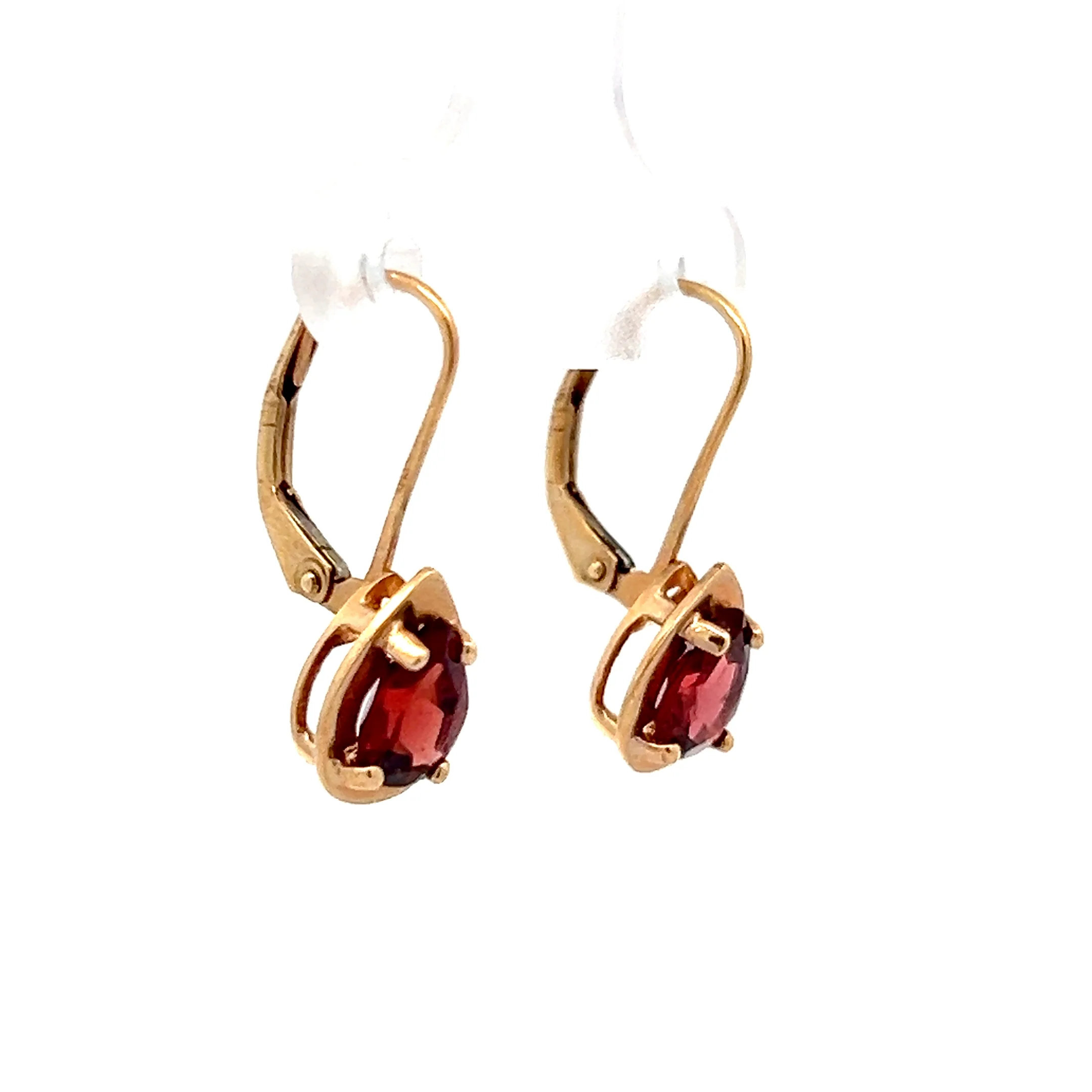 1.62 Pear Cut Garnet Drop Earrings in 14k Yellow Gold - Image 3