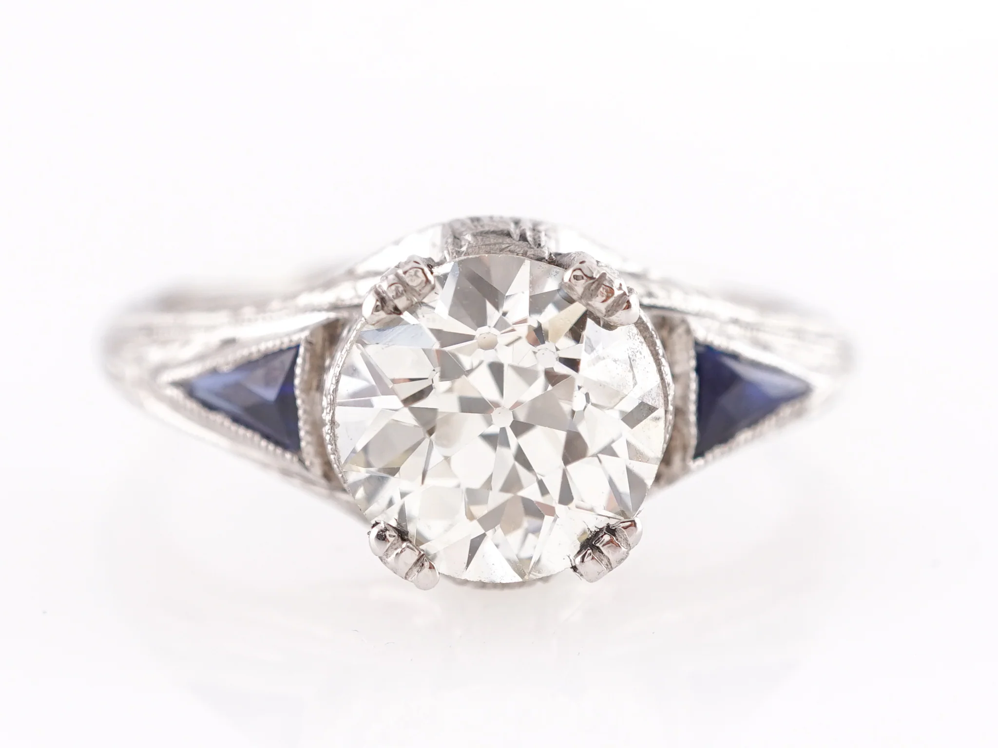 1.63 Art Deco Diamond & Sapphire Engagement in Platinum