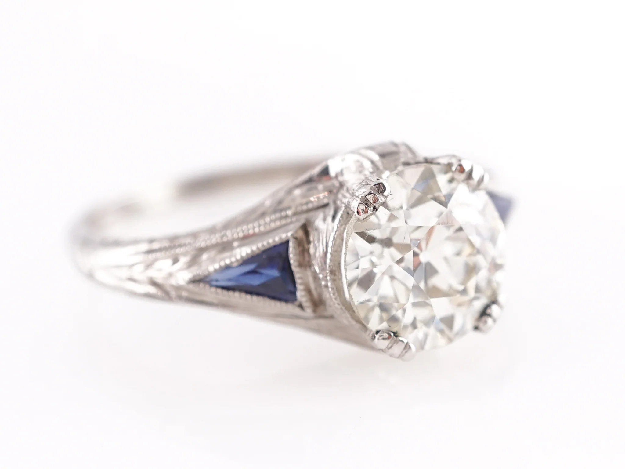 1.63 Art Deco Diamond & Sapphire Engagement in Platinum - Image 4